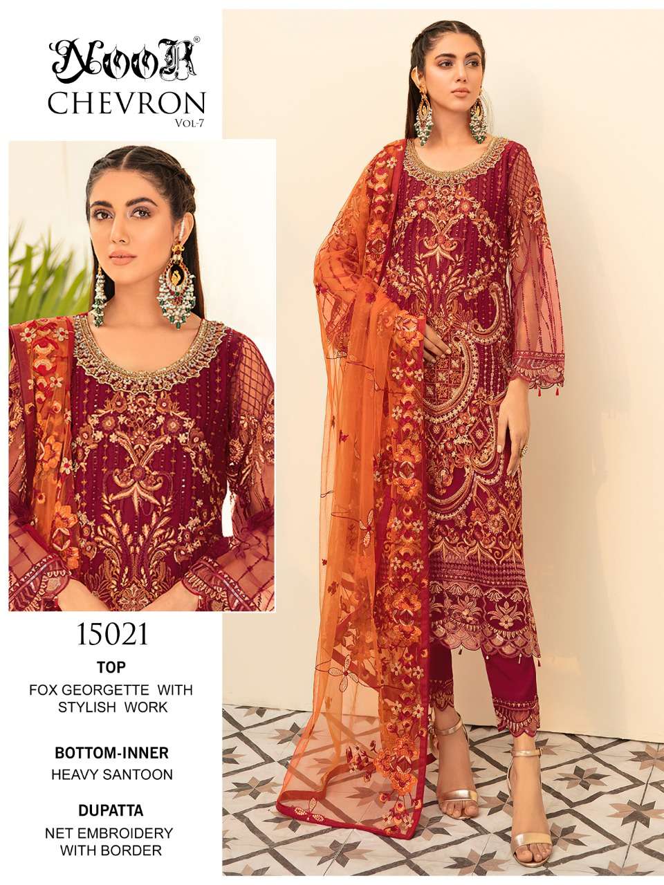 Noor Hit Design 15021 By Noor Beautiful Pakistani Suits Colorful Stylish Fancy Casual Wear & Ethnic Wear Faux Georgette Embroidered Dresses At Wholesale Price