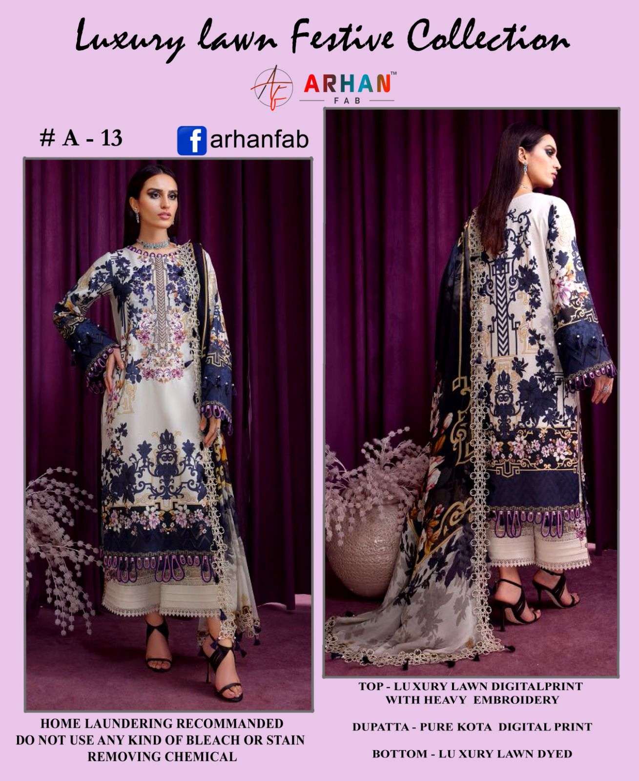 Luxury Lawn Festive Collection Vol-3 By Arhan Fab 12 To 15 Series Pakistani Suits Beautiful Fancy Colorful Stylish Party Wear & Occasional Wear Luxury Lawn Print With Embroidery Dresses At Wholesale Price