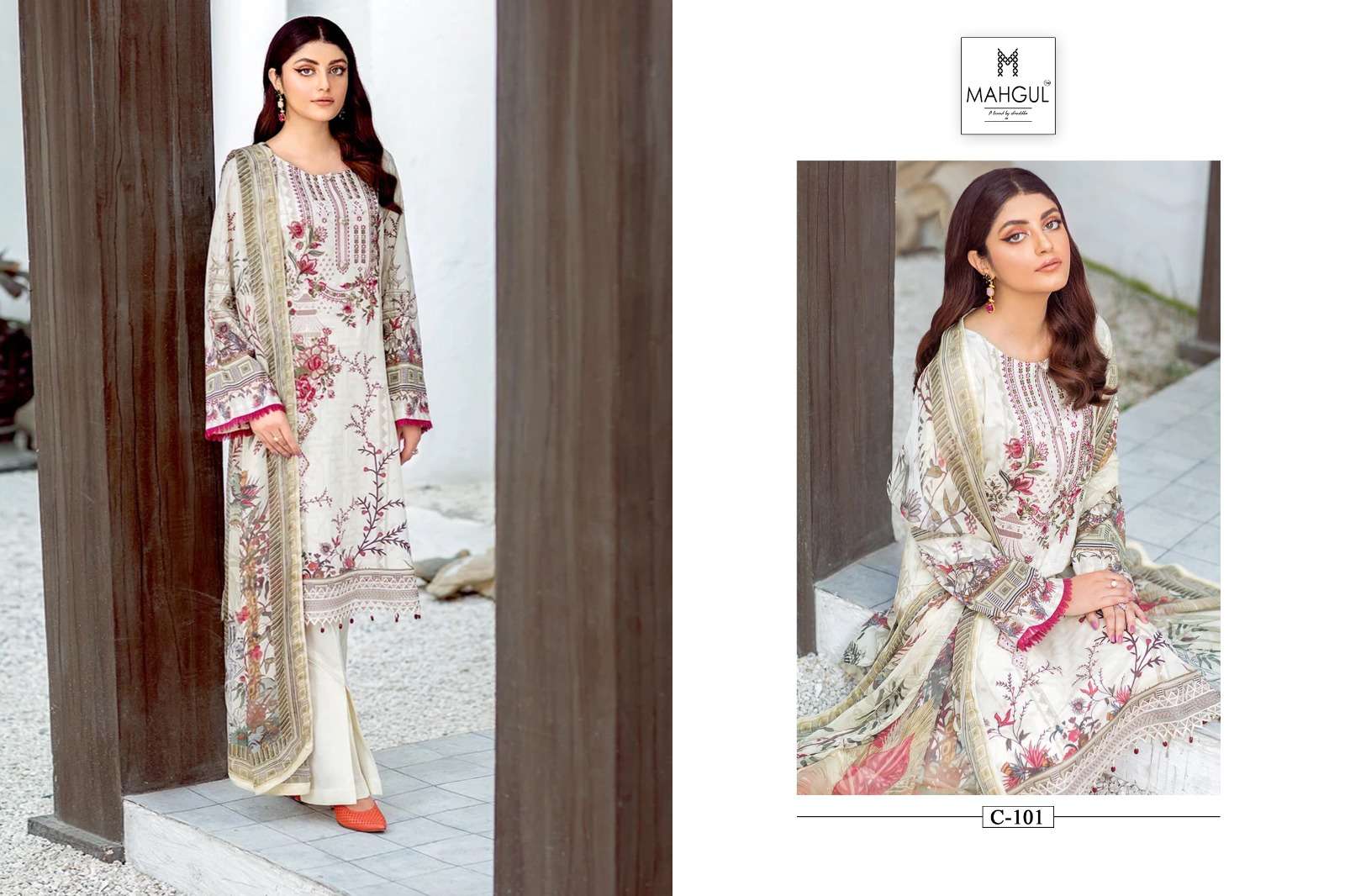 Chevron Vol-1 By Mahgul 101 To 102 Series Pakistani Stylish Beautiful Colourful Printed & Embroidered Party Wear & Occasional Wear Lawn Cotton Print With Work Dresses At Wholesale Price