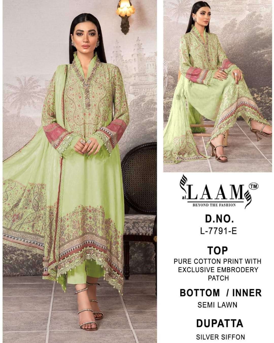 Laam Hit Design 7791 Colours By Fashid Wholesale 7791-B To 7791-F Series Pakistani Stylish Beautiful Colourful Printed & Embroidered Party Wear & Occasional Wear Cambric Cotton With Work Dresses At Wholesale Price