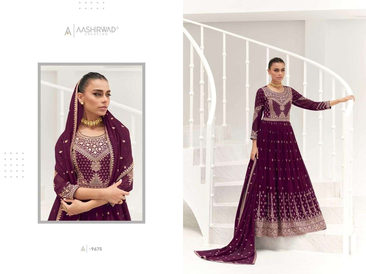 Taara By Aashirwad Creation 9675 To 9679 Series Beautiful Stylish Fancy Colorful Casual Wear & Ethnic Wear Georgette Gowns With Dupatta At Wholesale Price