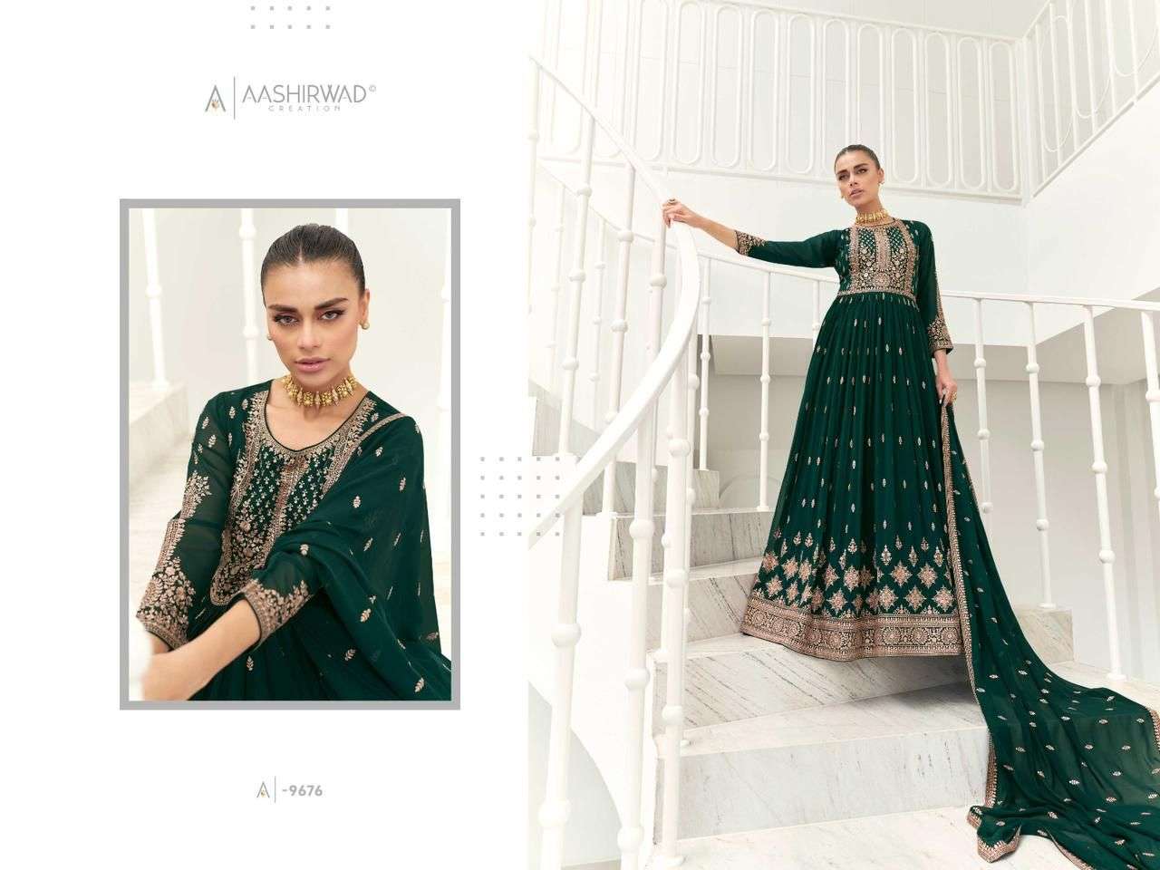 Taara By Aashirwad Creation 9675 To 9679 Series Beautiful Stylish Fancy Colorful Casual Wear & Ethnic Wear Georgette Gowns With Dupatta At Wholesale Price