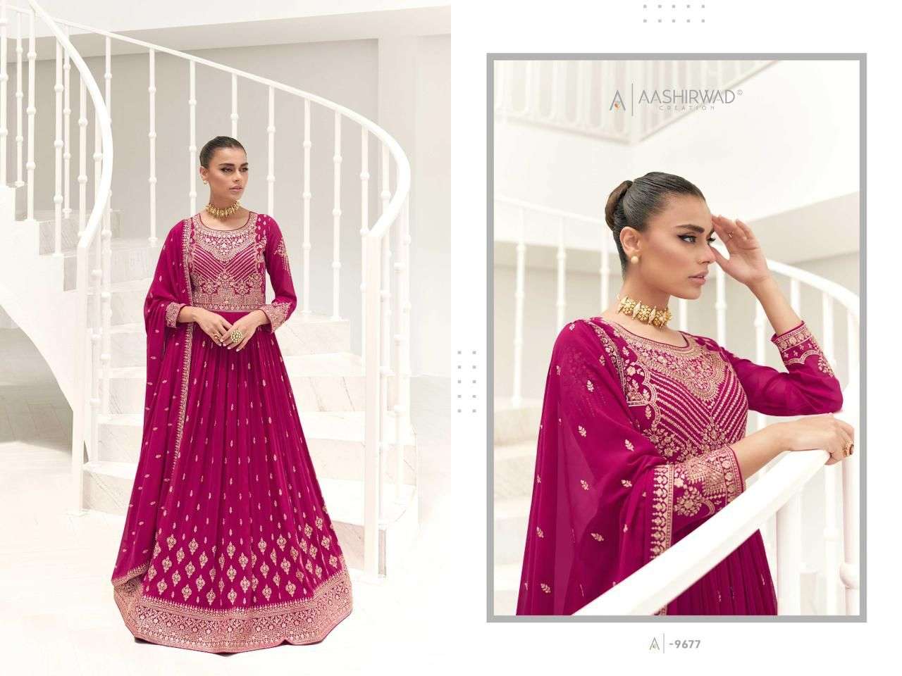 Taara By Aashirwad Creation 9675 To 9679 Series Beautiful Stylish Fancy Colorful Casual Wear & Ethnic Wear Georgette Gowns With Dupatta At Wholesale Price