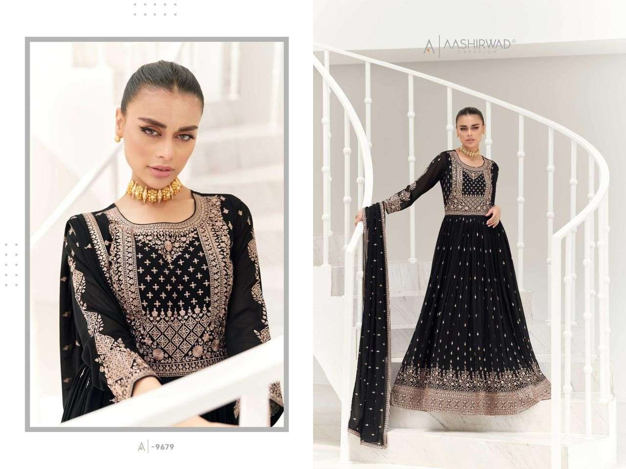 Taara By Aashirwad Creation 9675 To 9679 Series Beautiful Stylish Fancy Colorful Casual Wear & Ethnic Wear Georgette Gowns With Dupatta At Wholesale Price