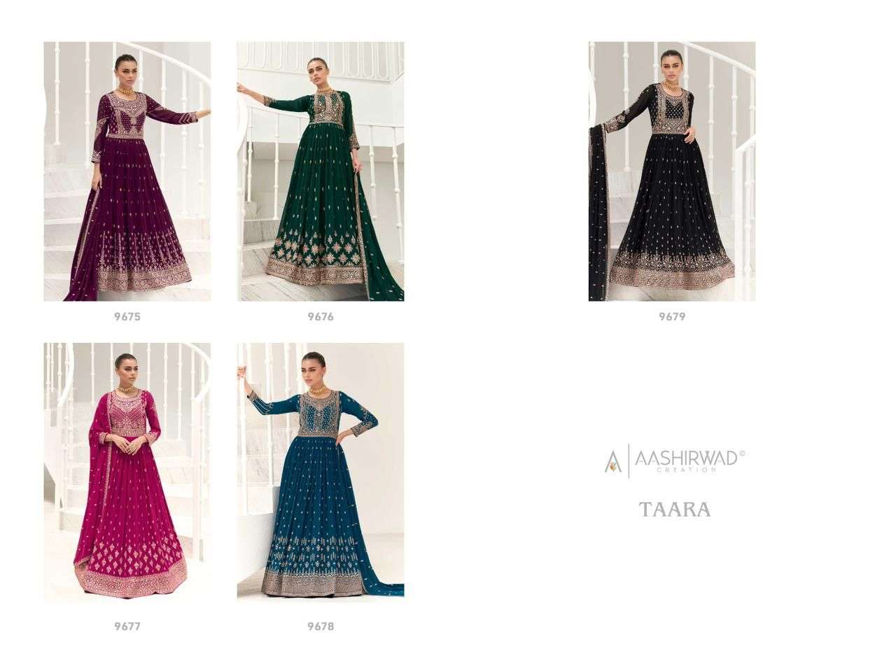 Taara By Aashirwad Creation 9675 To 9679 Series Beautiful Stylish Fancy Colorful Casual Wear & Ethnic Wear Georgette Gowns With Dupatta At Wholesale Price