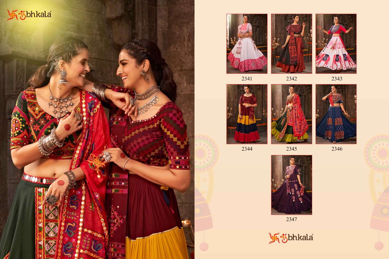 Raas Vol-8 By Shubhkala 2341 To 2347 Series Navratri Wear Collection Beautiful Stylish Colorful Fancy Party Wear & Occasional Wear Jacquard Cotton/Viscose Rayon Lehengas At Wholesale Price