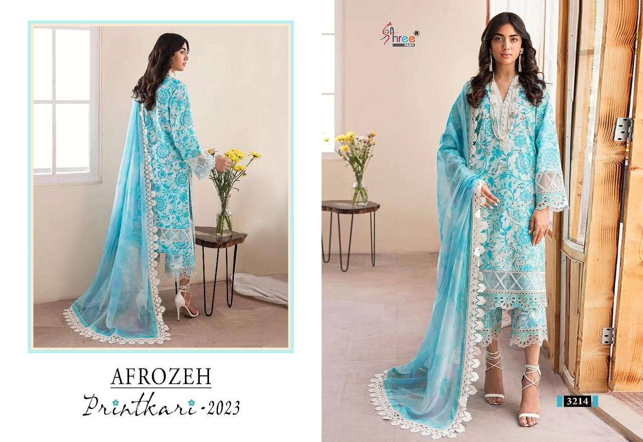 Afrozeh Printkari-2023 By Shree Fabs 3214 To 3218 Series Beautiful Pakistani Suits Colorful Stylish Fancy Casual Wear & Ethnic Wear Pure Lawn Embroidered Dresses At Wholesale Price
