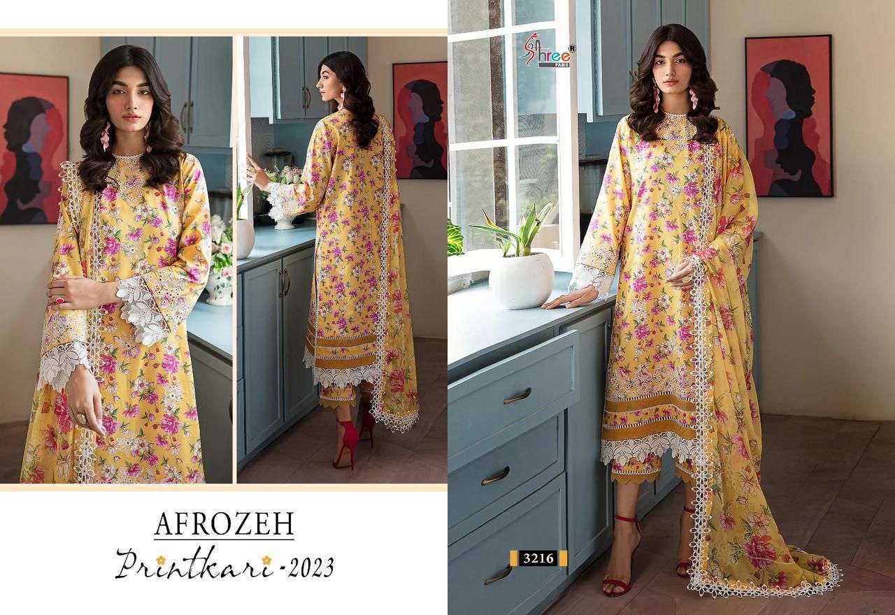 Afrozeh Printkari-2023 By Shree Fabs 3214 To 3218 Series Beautiful Pakistani Suits Colorful Stylish Fancy Casual Wear & Ethnic Wear Pure Lawn Embroidered Dresses At Wholesale Price