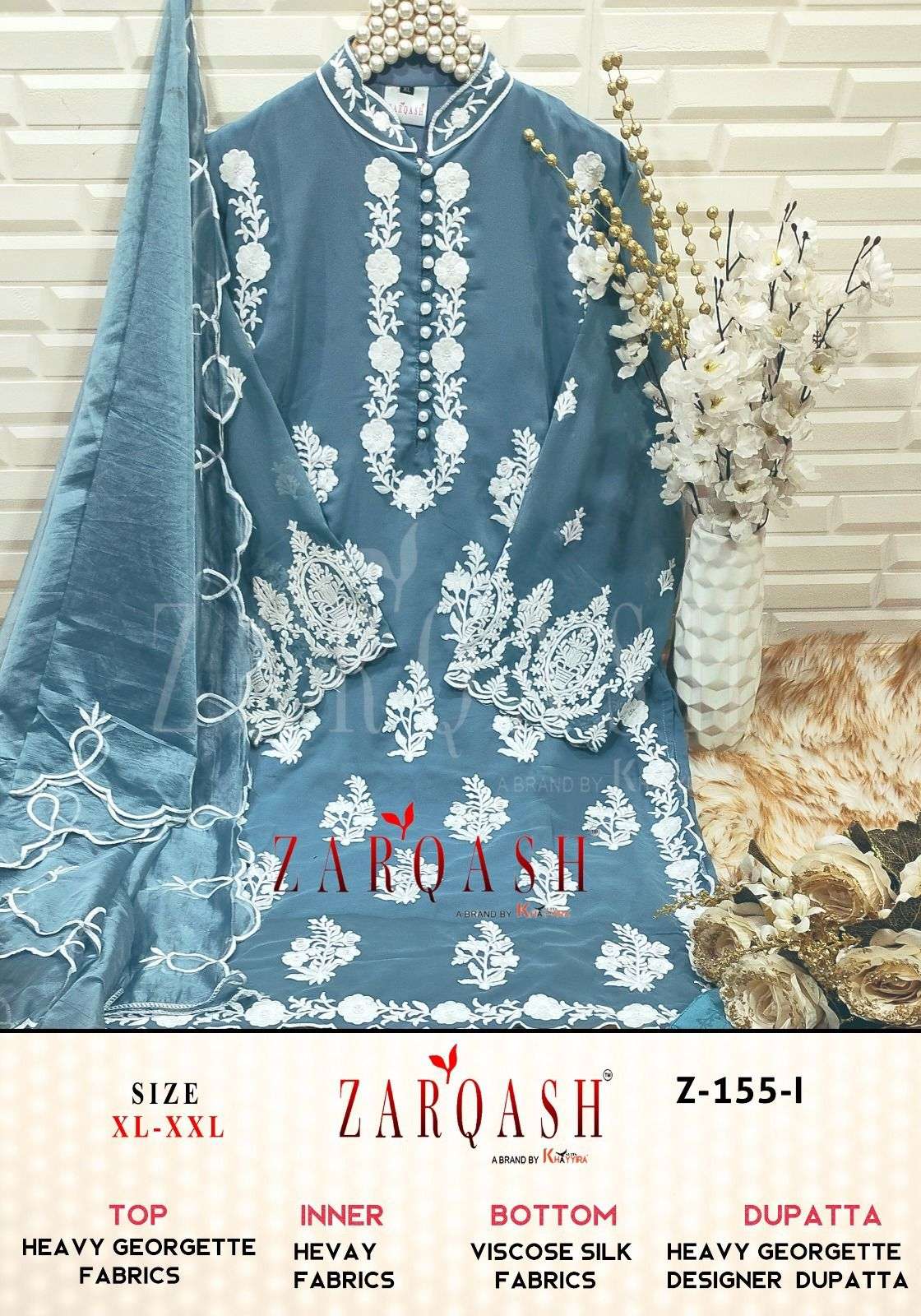 Zarqash Hit Design 155 Colours By Zarqash 155-A To 155-I Series Designer Festive Pakistani Suits Collection Beautiful Stylish Fancy Colorful Party Wear & Occasional Wear Faux Georgette Embroidered Dresses At Wholesale Price