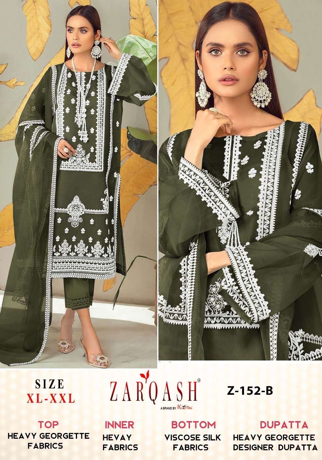 Zarqash Hit Design 152 Colours By Zarqash 152-A To 152-C Series Pakistani Suits Beautiful Fancy Colorful Stylish Party Wear & Occasional Wear Heavy Georgette Embroidery Dresses At Wholesale Price