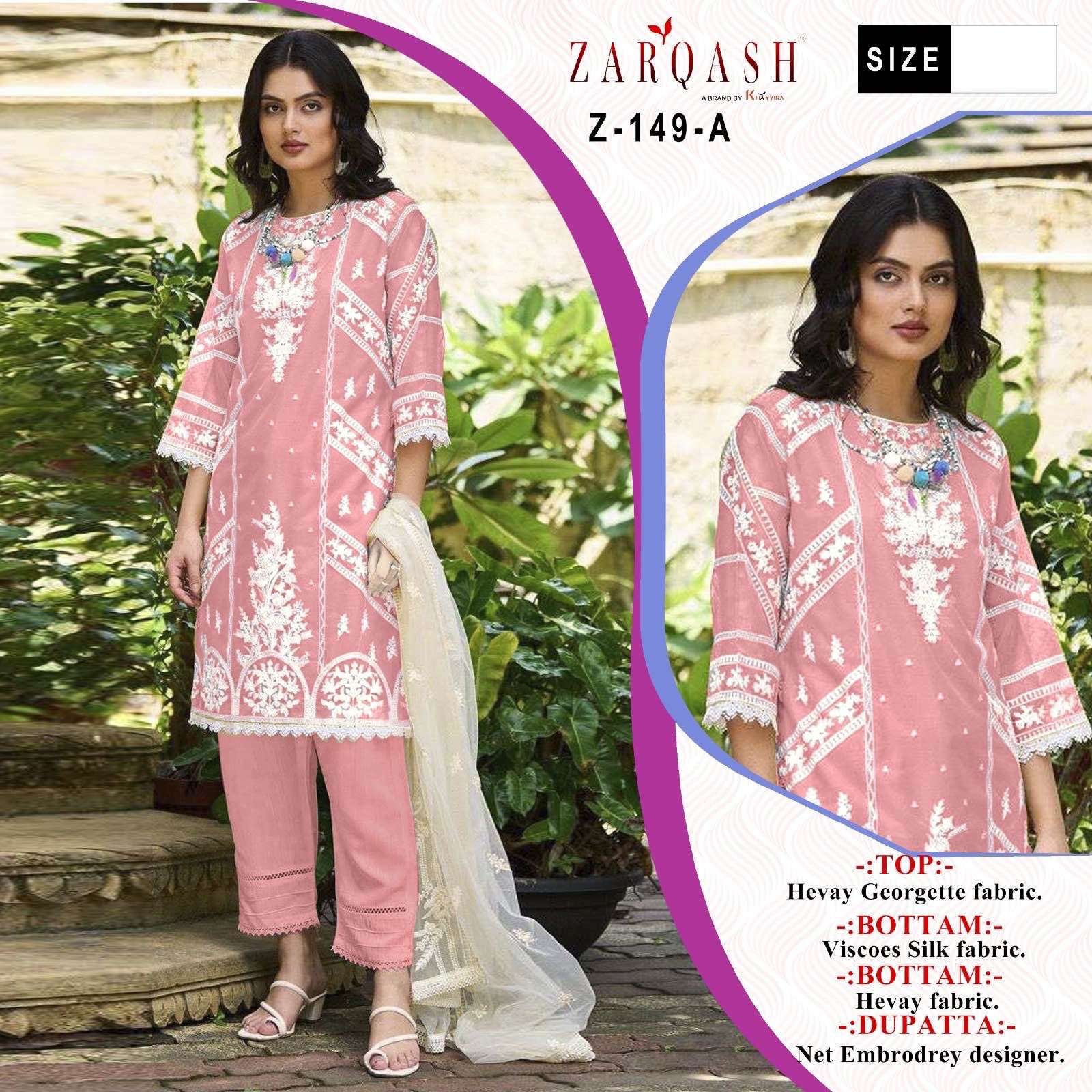Zarqash Hit Design 149 Colours By Zarqash 149-A To 149-D Series Pakistani Suits Beautiful Fancy Colorful Stylish Party Wear & Occasional Wear Heavy Georgette Embroidery Dresses At Wholesale Price