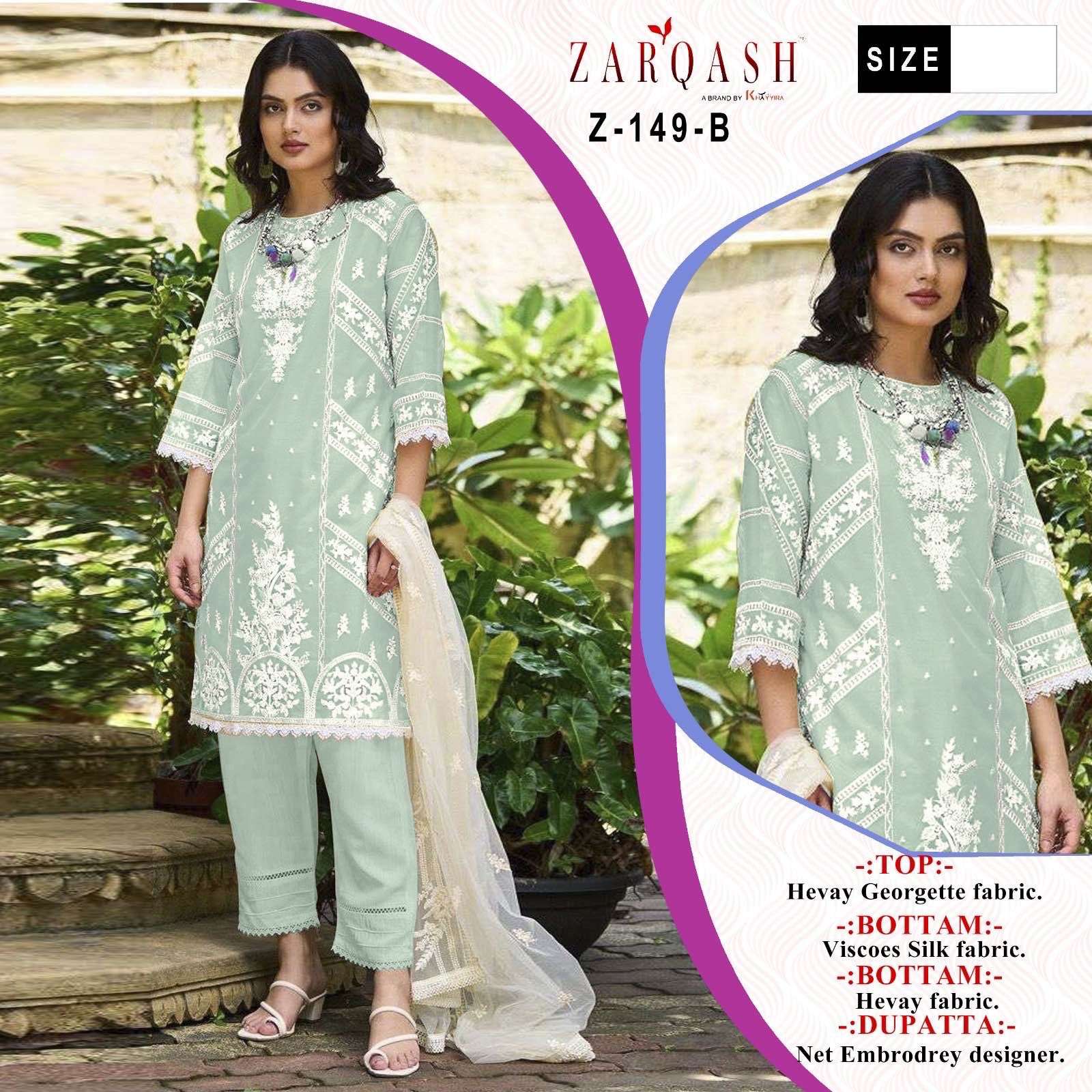 Zarqash Hit Design 149 Colours By Zarqash 149-A To 149-D Series Pakistani Suits Beautiful Fancy Colorful Stylish Party Wear & Occasional Wear Heavy Georgette Embroidery Dresses At Wholesale Price