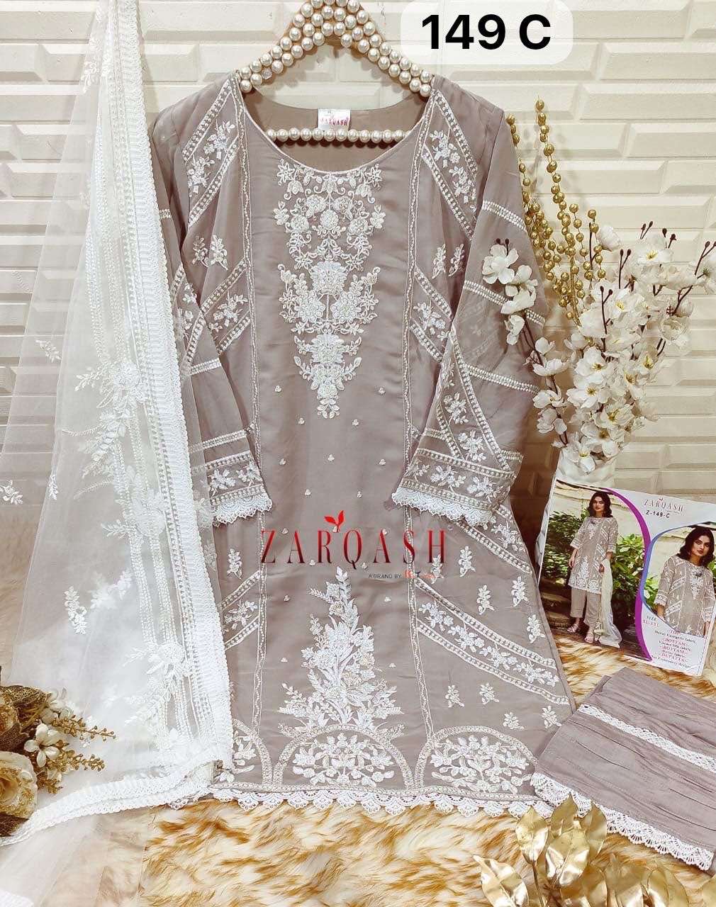 Zarqash Hit Design 149 Colours By Zarqash 149-A To 149-D Series Pakistani Suits Beautiful Fancy Colorful Stylish Party Wear & Occasional Wear Heavy Georgette Embroidery Dresses At Wholesale Price