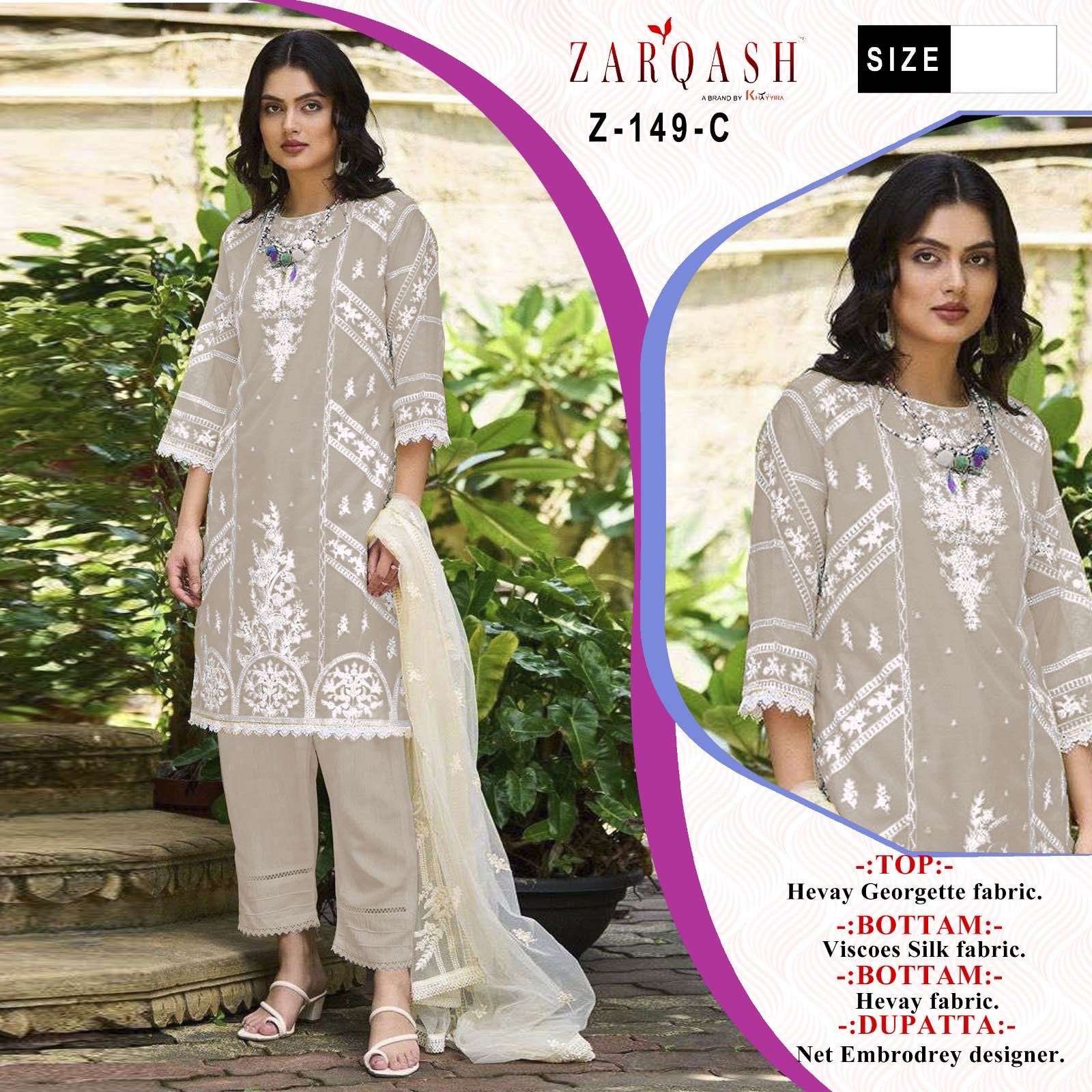 Zarqash Hit Design 149 Colours By Zarqash 149-A To 149-D Series Pakistani Suits Beautiful Fancy Colorful Stylish Party Wear & Occasional Wear Heavy Georgette Embroidery Dresses At Wholesale Price