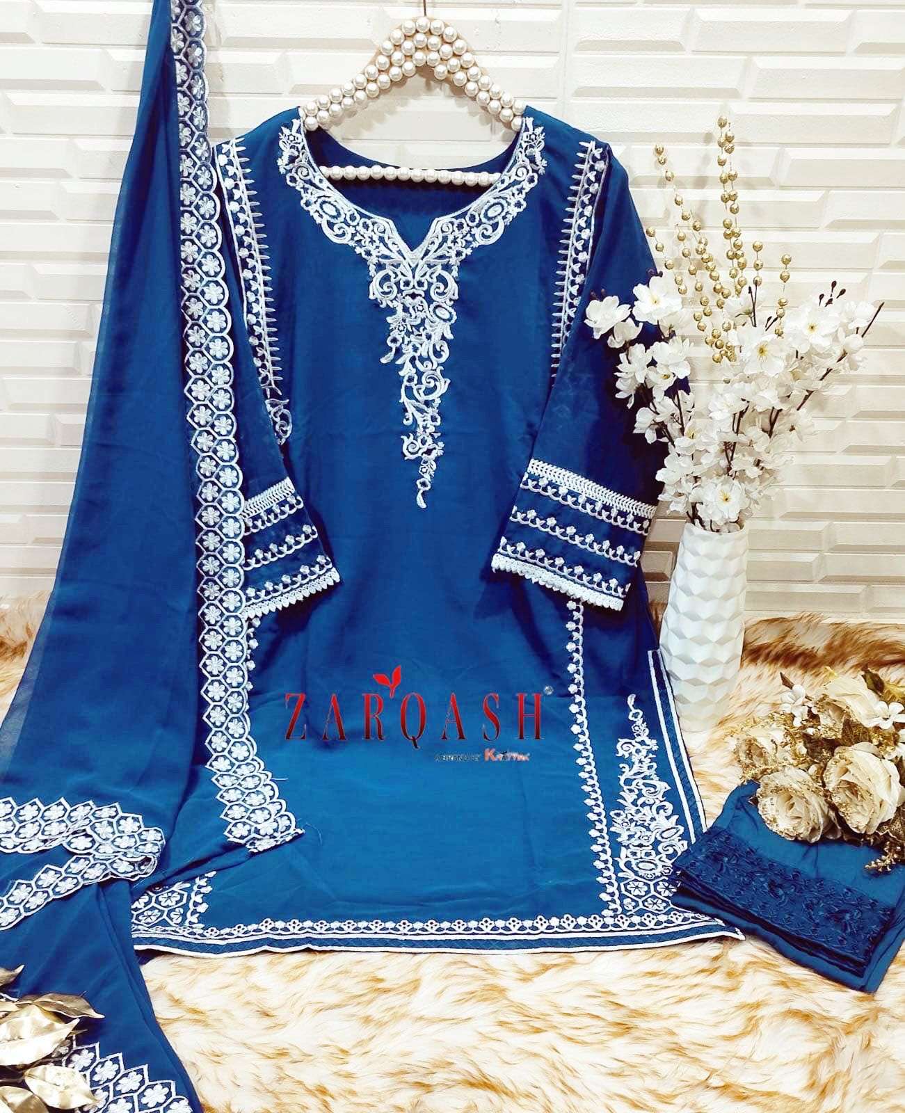 Zarqash Hit Design 153 Colours By Zarqash 153-A To 153-C Series Pakistani Suits Beautiful Fancy Colorful Stylish Party Wear & Occasional Wear Heavy Georgette Embroidery Dresses At Wholesale Price