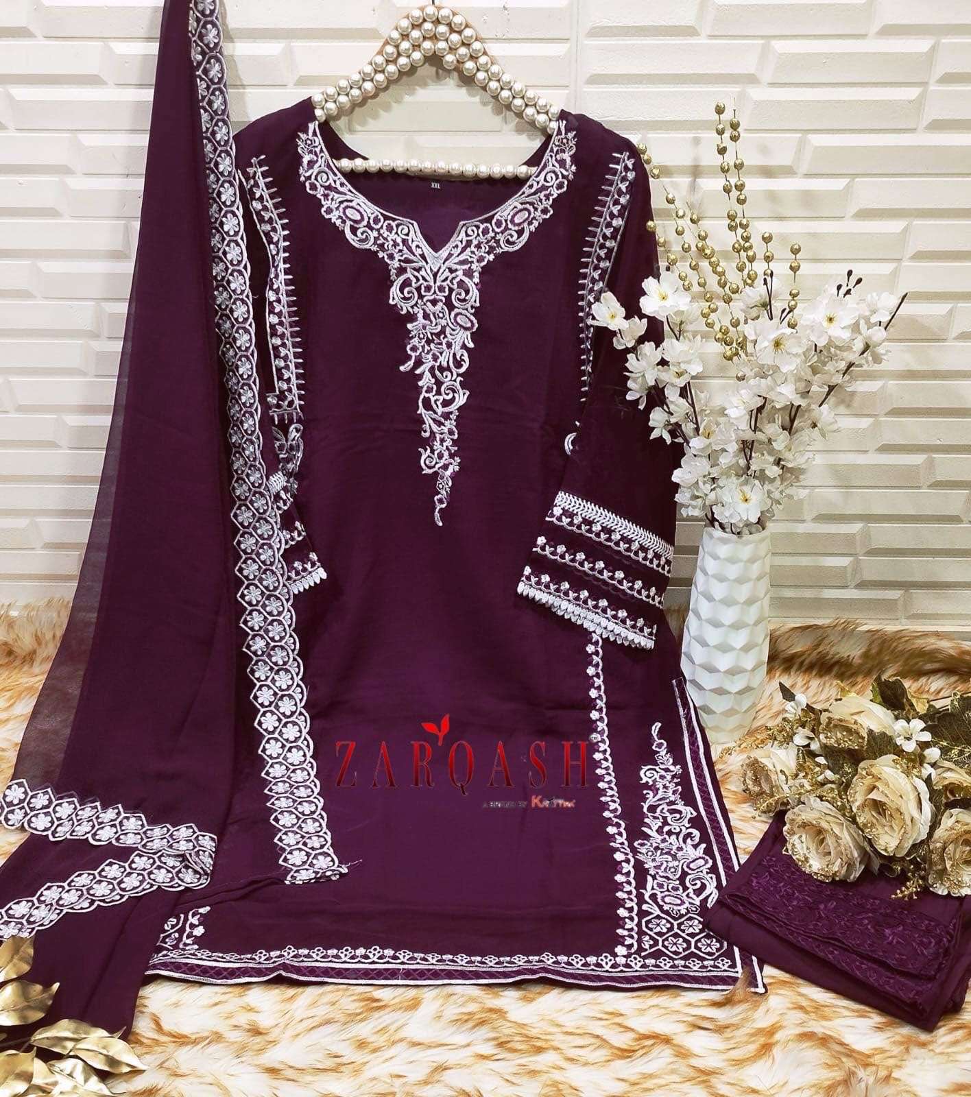 Zarqash Hit Design 153 Colours By Zarqash 153-A To 153-C Series Pakistani Suits Beautiful Fancy Colorful Stylish Party Wear & Occasional Wear Heavy Georgette Embroidery Dresses At Wholesale Price