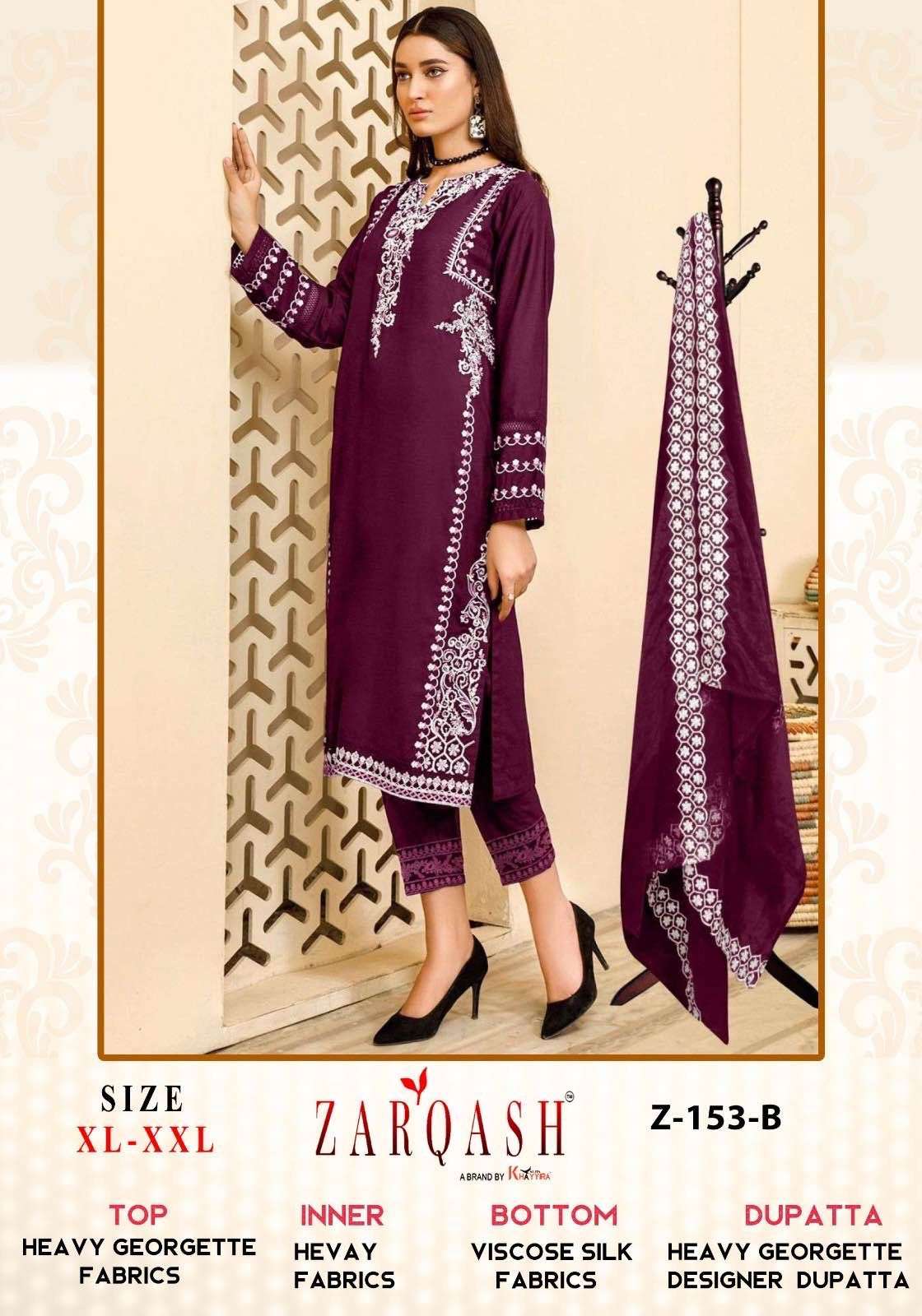Zarqash Hit Design 153 Colours By Zarqash 153-A To 153-C Series Pakistani Suits Beautiful Fancy Colorful Stylish Party Wear & Occasional Wear Heavy Georgette Embroidery Dresses At Wholesale Price