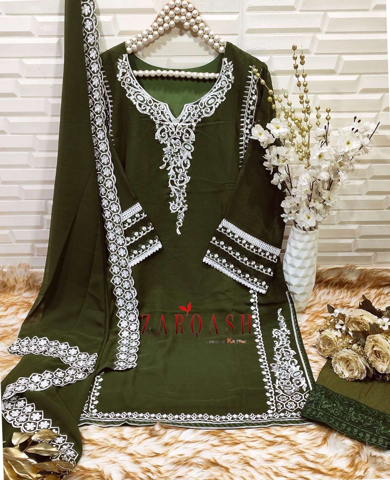Zarqash Hit Design 153 Colours By Zarqash 153-A To 153-C Series Pakistani Suits Beautiful Fancy Colorful Stylish Party Wear & Occasional Wear Heavy Georgette Embroidery Dresses At Wholesale Price