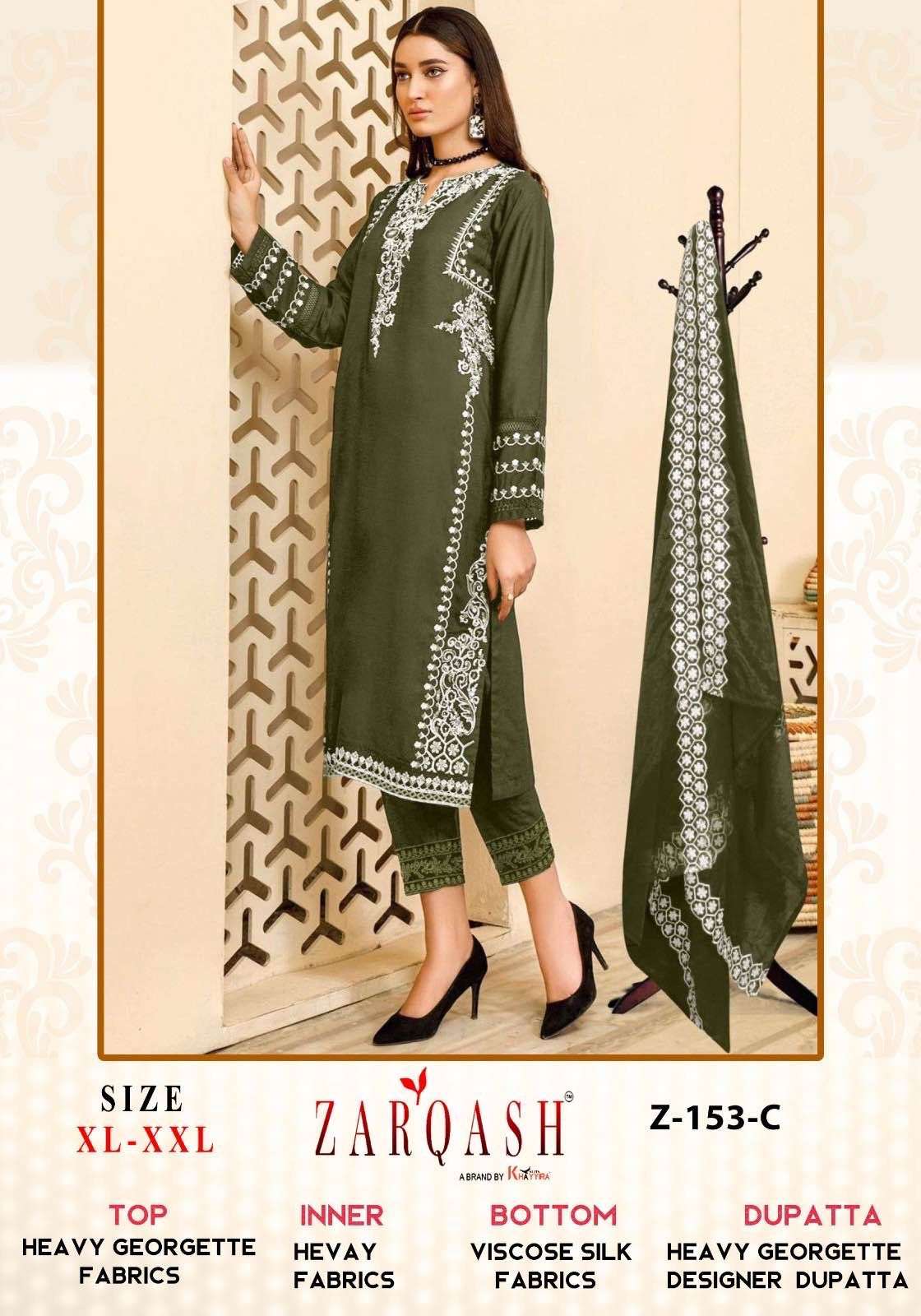 Zarqash Hit Design 153 Colours By Zarqash 153-A To 153-C Series Pakistani Suits Beautiful Fancy Colorful Stylish Party Wear & Occasional Wear Heavy Georgette Embroidery Dresses At Wholesale Price