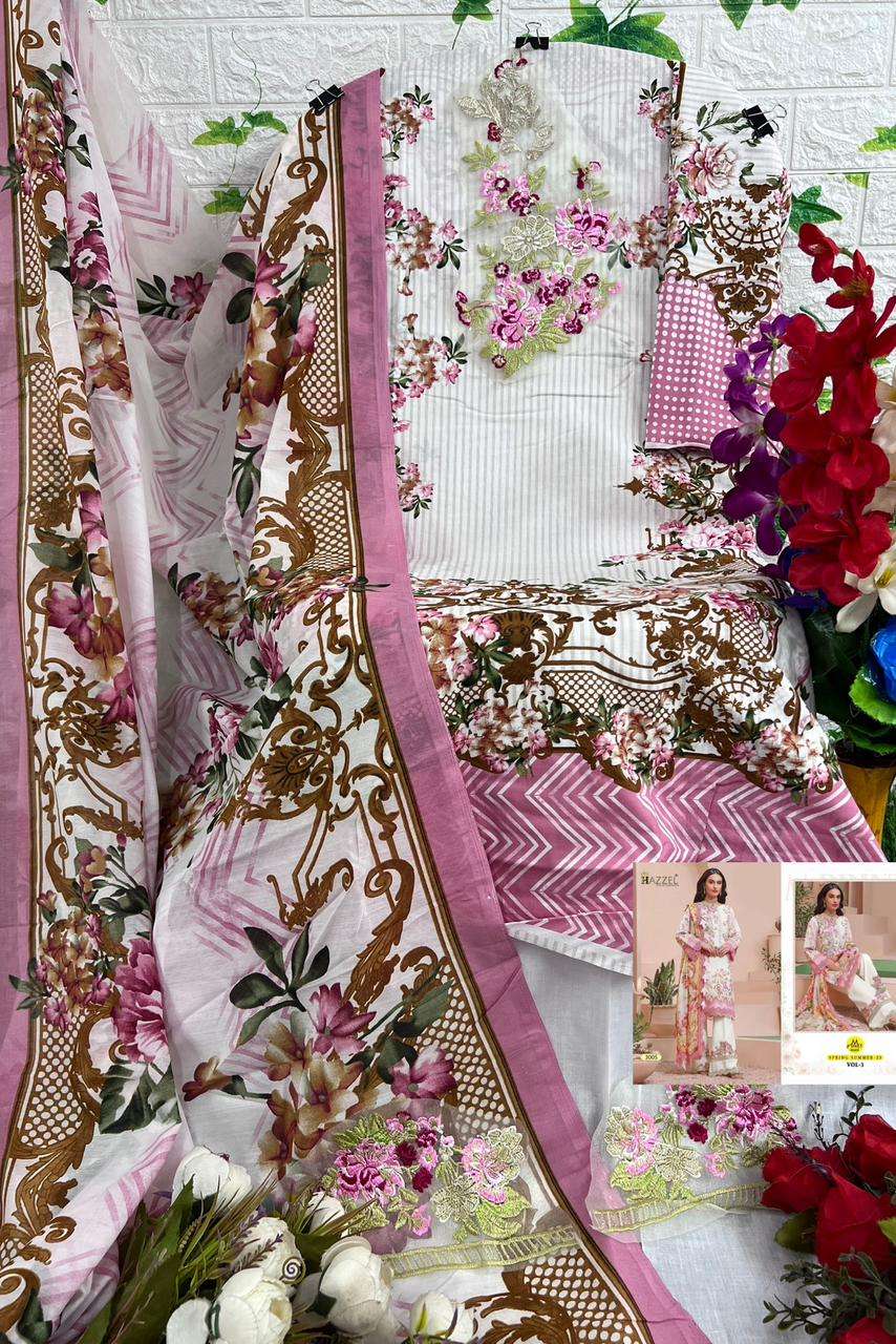 Mprints Spring Summer-23 Vol-3 By Hazzel 3004 To 3006 Series Beautiful Pakistani Suits Stylish Colorful Fancy Casual Wear & Ethnic Wear Pure Cotton Print With Work Dresses At Wholesale Price