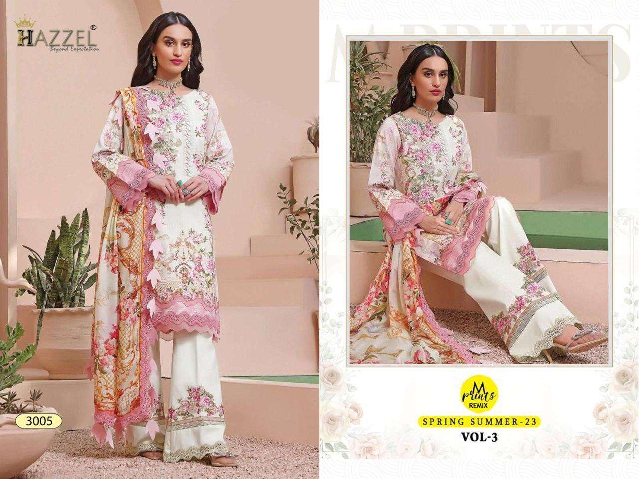 Mprints Spring Summer-23 Vol-3 By Hazzel 3004 To 3006 Series Beautiful Pakistani Suits Stylish Colorful Fancy Casual Wear & Ethnic Wear Pure Cotton Print With Work Dresses At Wholesale Price