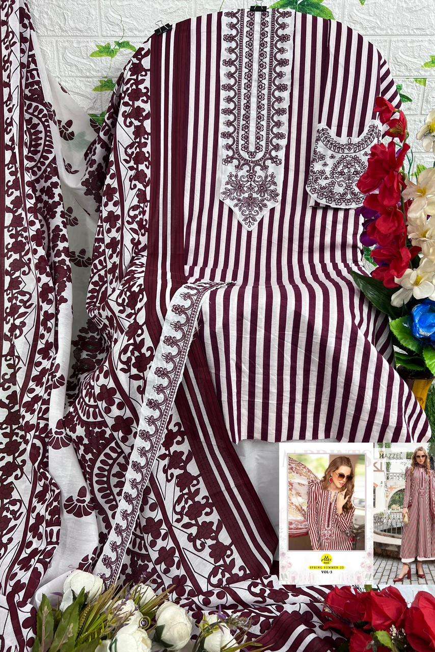 Mprints Spring Summer-23 Vol-3 By Hazzel 3004 To 3006 Series Beautiful Pakistani Suits Stylish Colorful Fancy Casual Wear & Ethnic Wear Pure Cotton Print With Work Dresses At Wholesale Price
