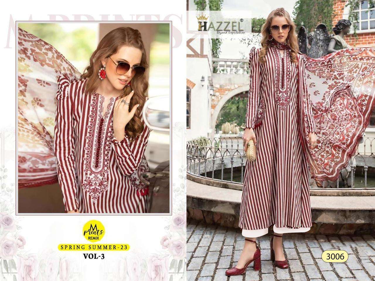 Mprints Spring Summer-23 Vol-3 By Hazzel 3004 To 3006 Series Beautiful Pakistani Suits Stylish Colorful Fancy Casual Wear & Ethnic Wear Pure Cotton Print With Work Dresses At Wholesale Price