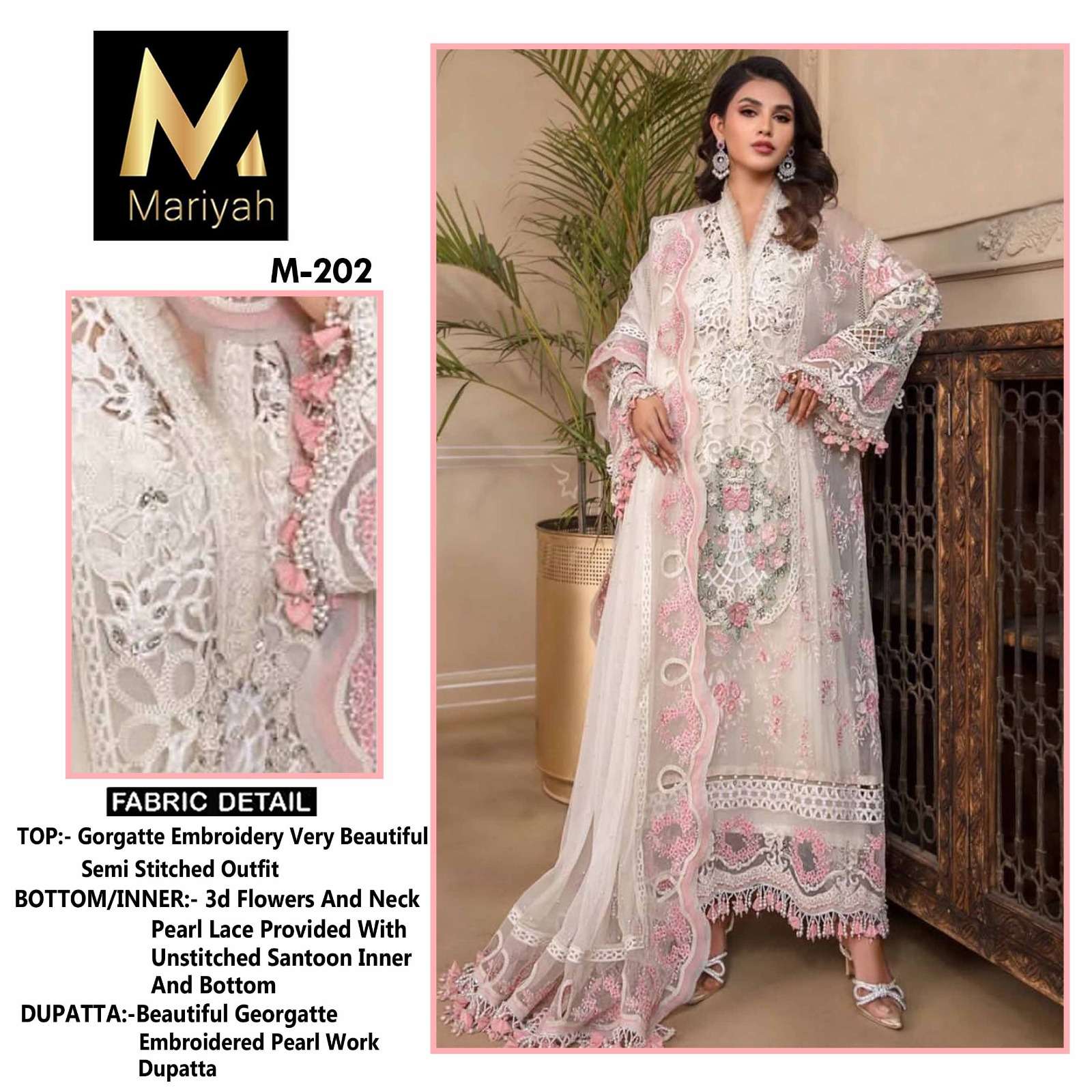 Mariyah Hit Design M-202 By Mariyah Designer Pakistani Suits Beautiful Fancy Stylish Colorful Party Wear & Occasional Wear Pure Georgette Embroidery Dresses At Wholesale Price