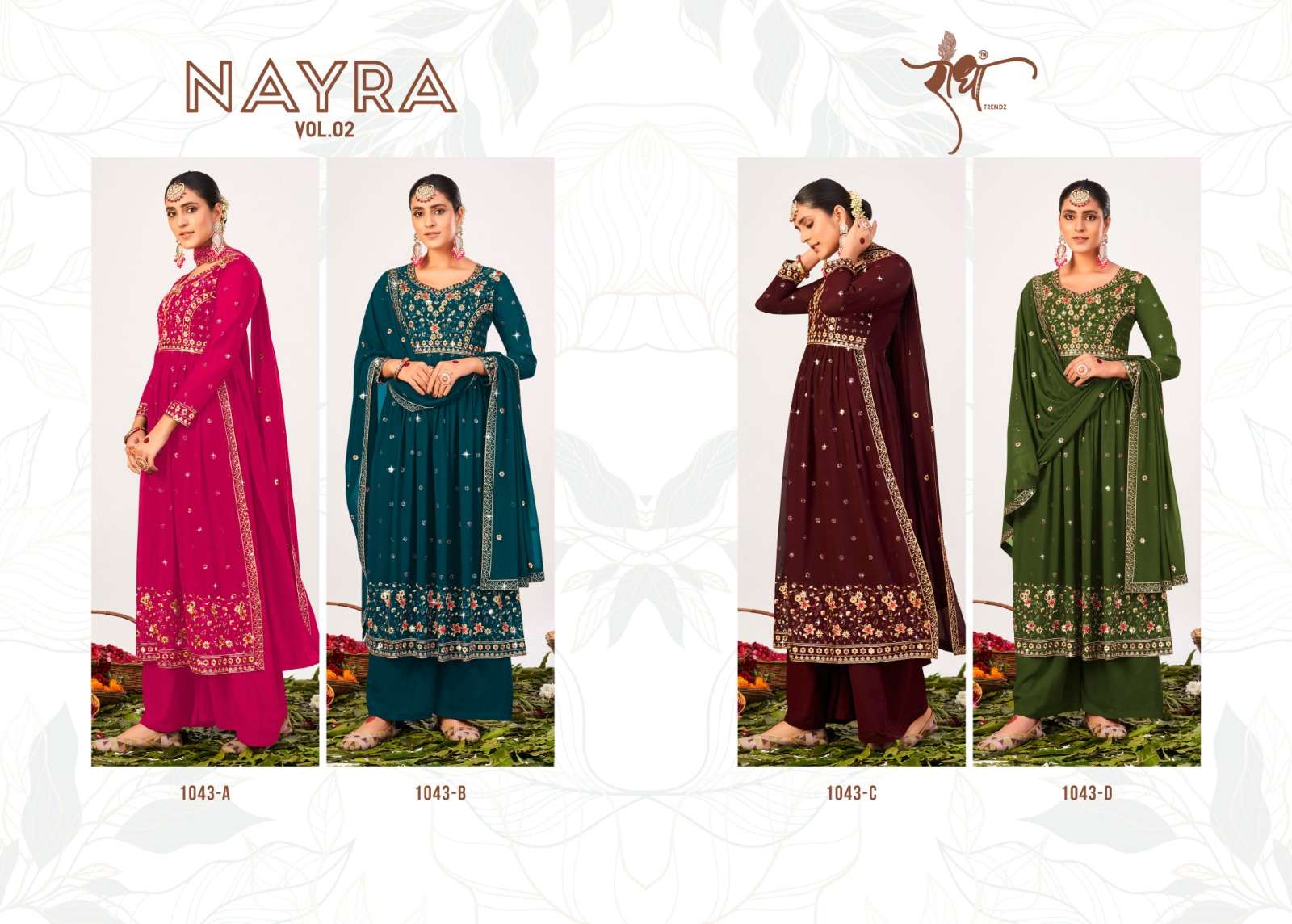 Nayra Vol-2 By Radha Trendz 1043-A To 1043-D Series Designer Suits Collection Beautiful Stylish Fancy Colorful Party Wear & Occasional Wear Georgette Embroidered Dresses At Wholesale Price