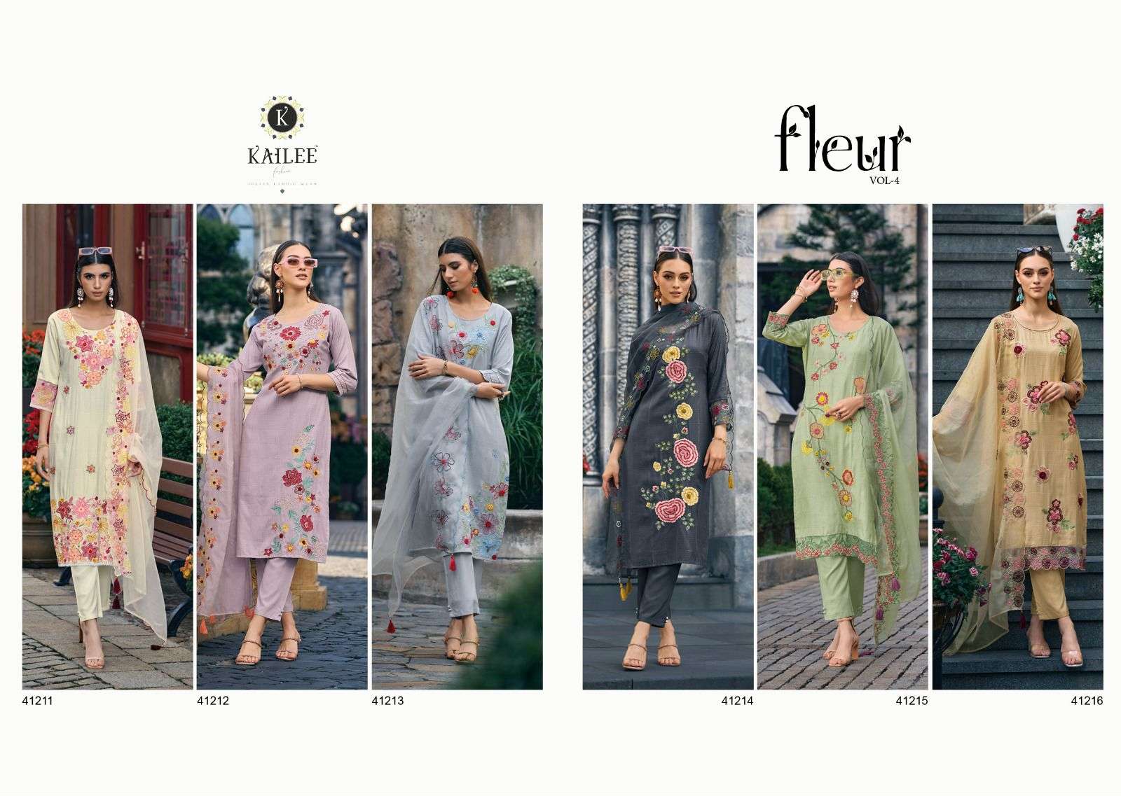 Fleur Vol-4 By Kailee 41211 To 41216 Series Beautiful Festive Suits Colorful Stylish Fancy Casual Wear & Ethnic Wear Pure Viscose Organza Dresses At Wholesale Price