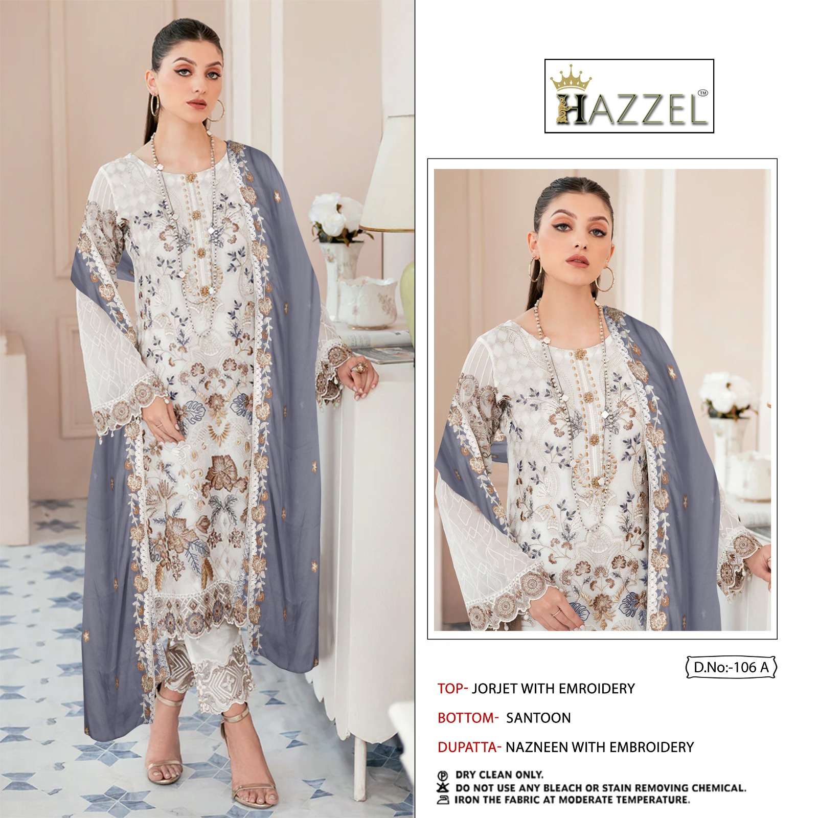 Hazzel Hit Design 106-A By Hazzel Beautiful Pakistani Suits Colorful Stylish Fancy Casual Wear & Ethnic Wear Faux Georgette Embroidered Dresses At Wholesale Price