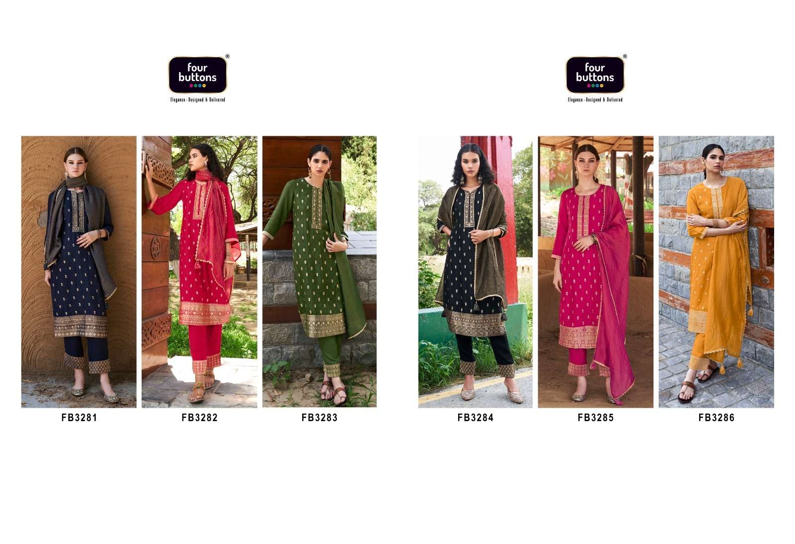 Afreen By Four Buttons 3281 To 3286 Series Beautiful Festive Suits Colorful Stylish Fancy Casual Wear & Ethnic Wear Pure Dola Silk Dresses At Wholesale Price
