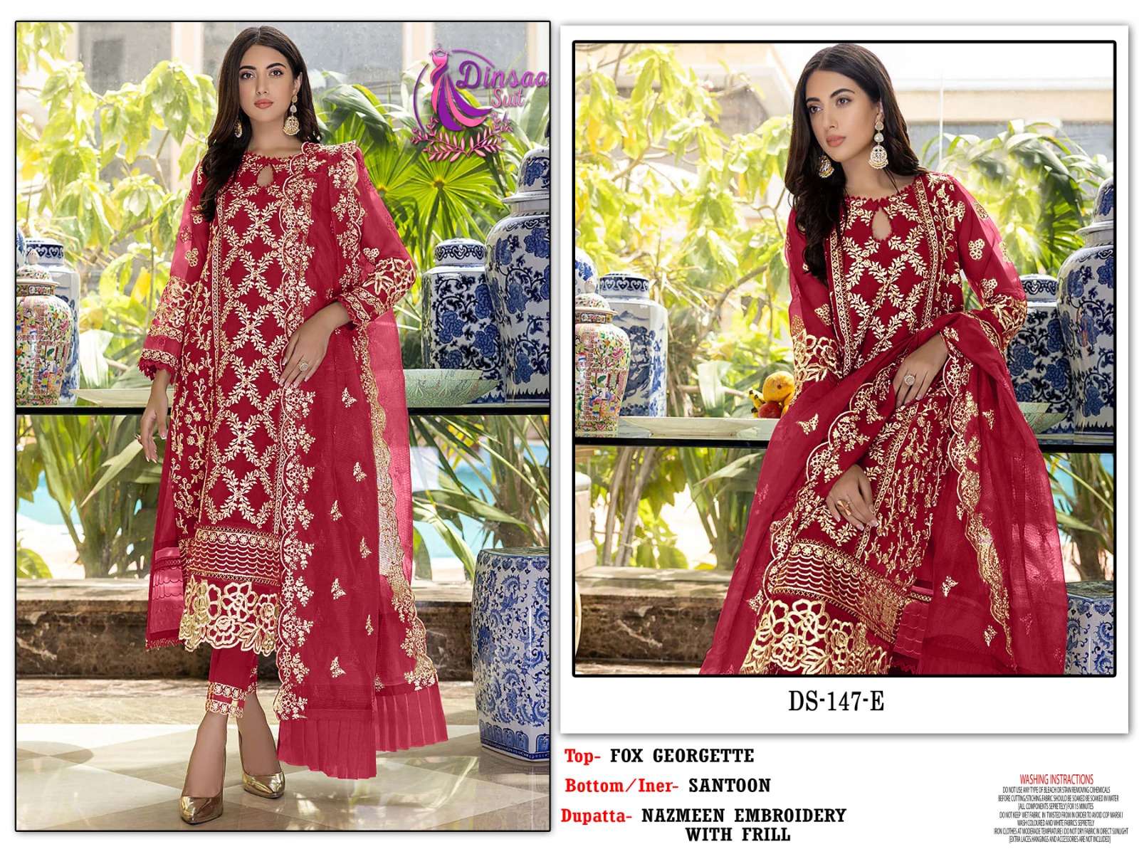 Dinsaa Hit Design 147 Colours Vol-2 By Dinsaa Suits 147-E To 147-H Series Beautiful Stylish Pakistani Suits Fancy Colorful Casual Wear & Ethnic Wear & Ready To Wear Faux Georgette Embroidered Dresses At Wholesale Price