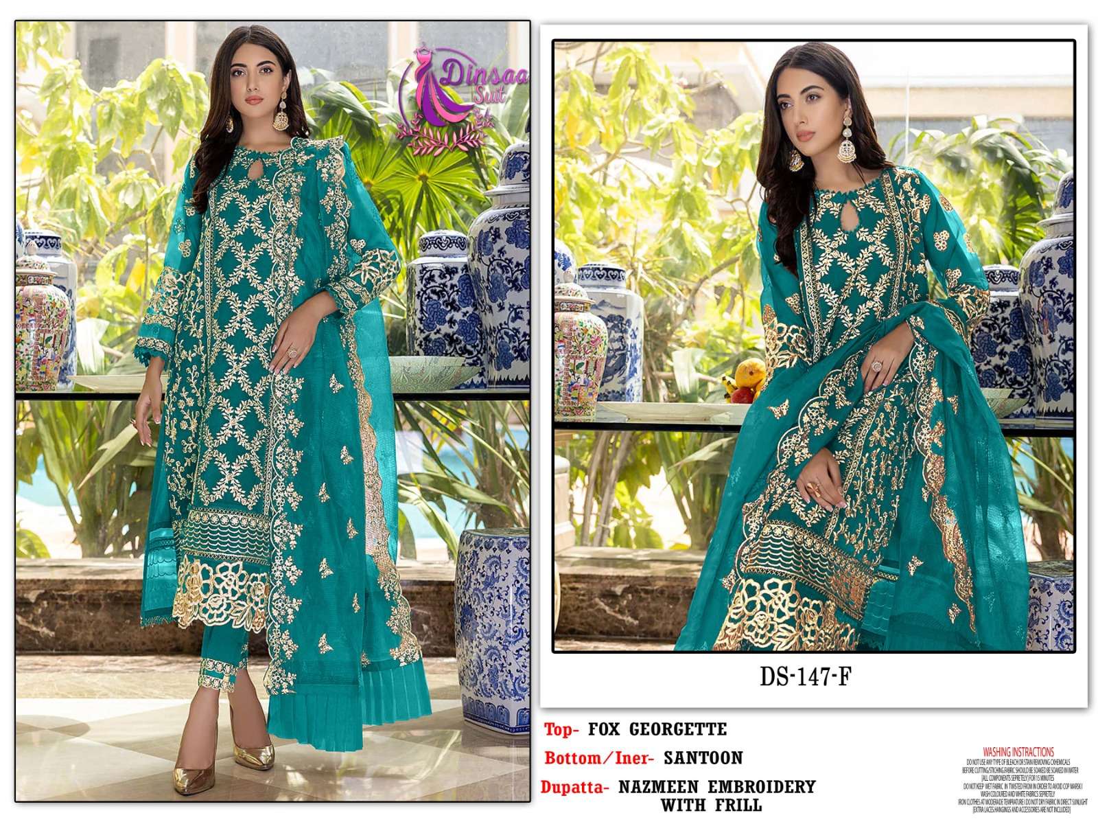 Dinsaa Hit Design 147 Colours Vol-2 By Dinsaa Suits 147-E To 147-H Series Beautiful Stylish Pakistani Suits Fancy Colorful Casual Wear & Ethnic Wear & Ready To Wear Faux Georgette Embroidered Dresses At Wholesale Price