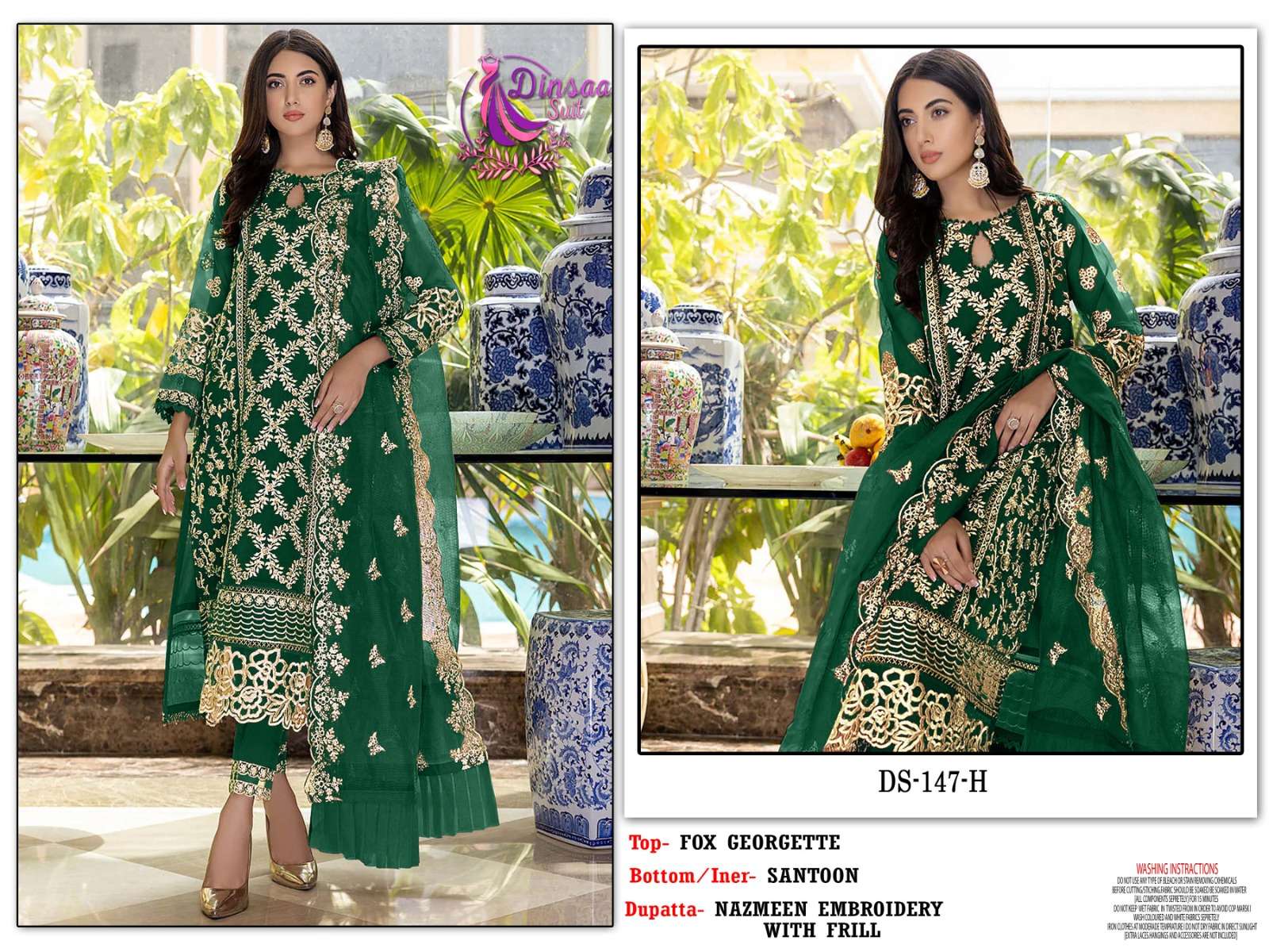 Dinsaa Hit Design 147 Colours Vol-2 By Dinsaa Suits 147-E To 147-H Series Beautiful Stylish Pakistani Suits Fancy Colorful Casual Wear & Ethnic Wear & Ready To Wear Faux Georgette Embroidered Dresses At Wholesale Price