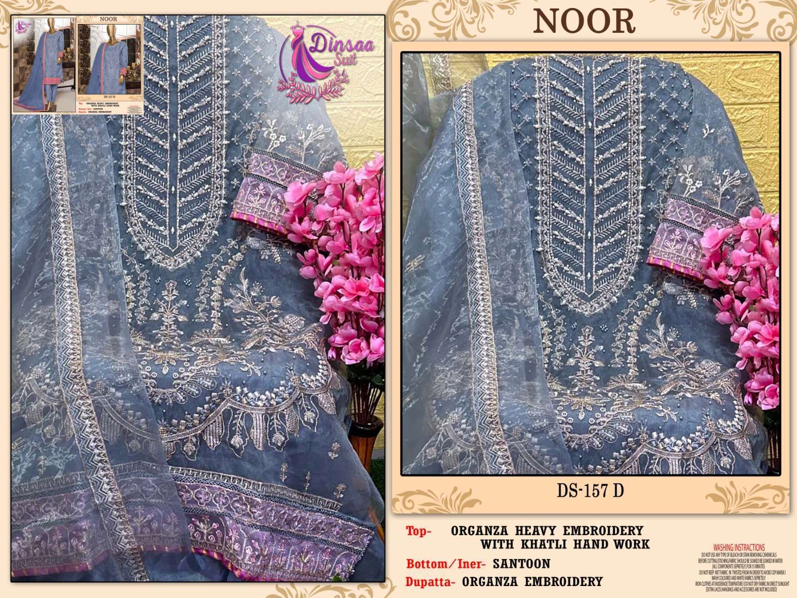 Dinsaa Hit Design 157 Colours By Dinssa Suits 157-A To 157-D Series Pakistani Suits Beautiful Fancy Colorful Stylish Party Wear & Occasional Wear Organza With Embroidery Dresses At Wholesale Price