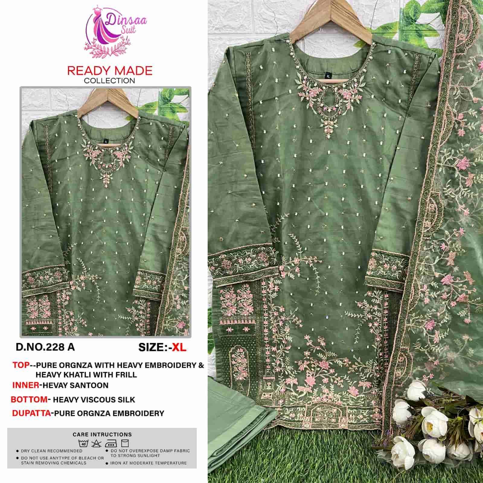 Dinsaa Hit Design 228 Colours By Dinsaa Suits 228-A To 228-D Series Pakistani Suits Collection Beautiful Stylish Fancy Colorful Party Wear & Occasional Wear Pure Organza Embroidered Dresses At Wholesale Price