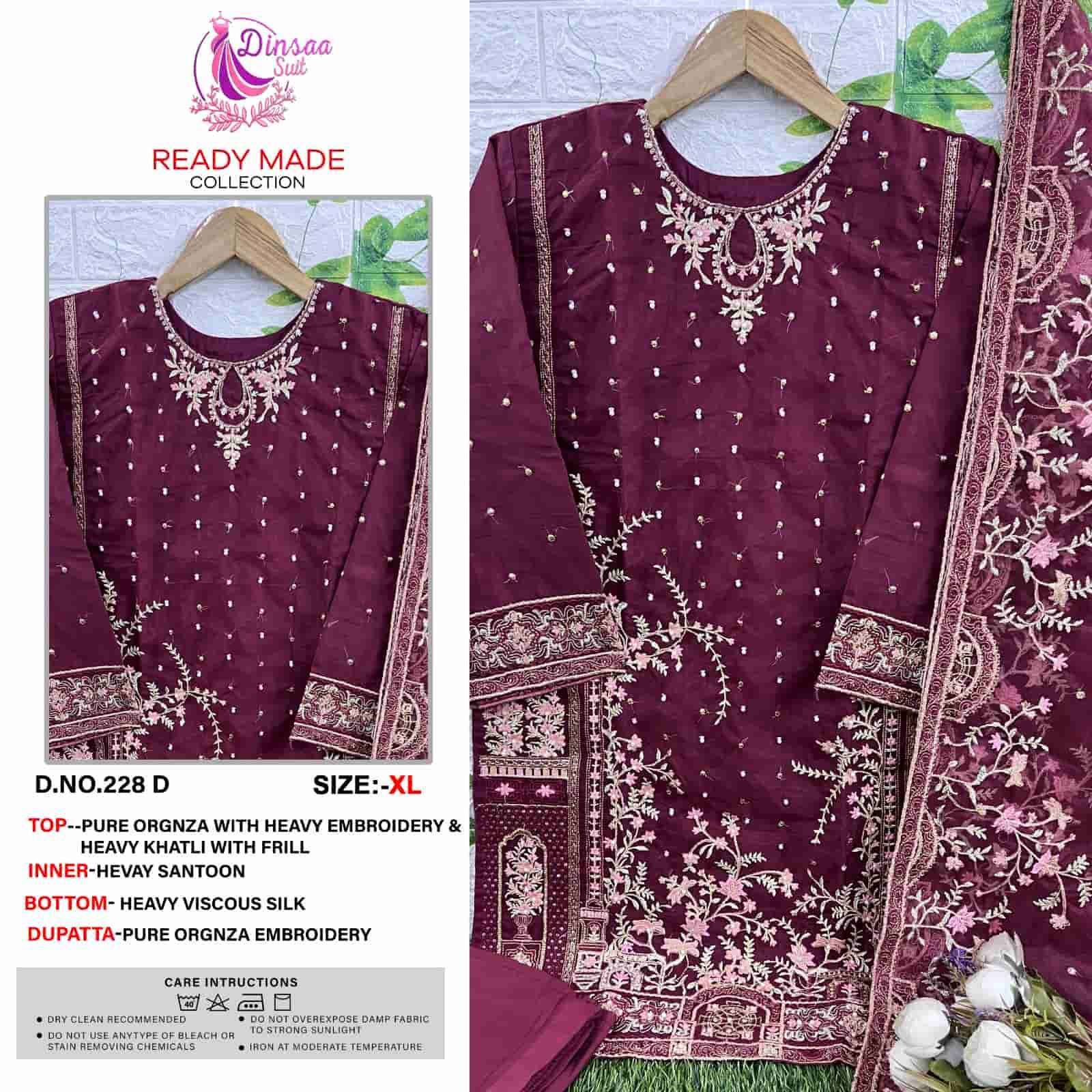 Dinsaa Hit Design 228 Colours By Dinsaa Suits 228-A To 228-D Series Pakistani Suits Collection Beautiful Stylish Fancy Colorful Party Wear & Occasional Wear Pure Organza Embroidered Dresses At Wholesale Price
