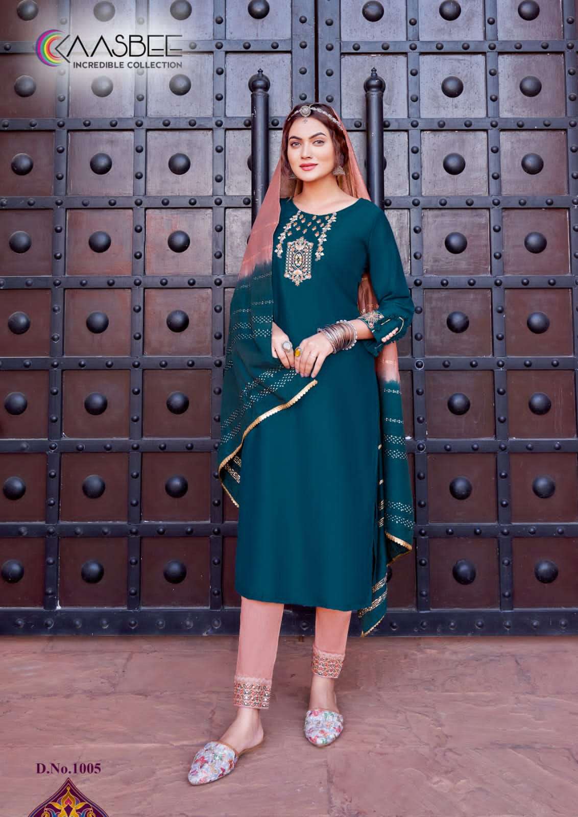 Rajwadi Vol-1 By Kaasbee 1001 To 1006 Series Beautiful Stylish Festive Suits Fancy Colorful Casual Wear & Ethnic Wear & Ready To Wear Pure Viscose Chinnon Dresses At Wholesale Price