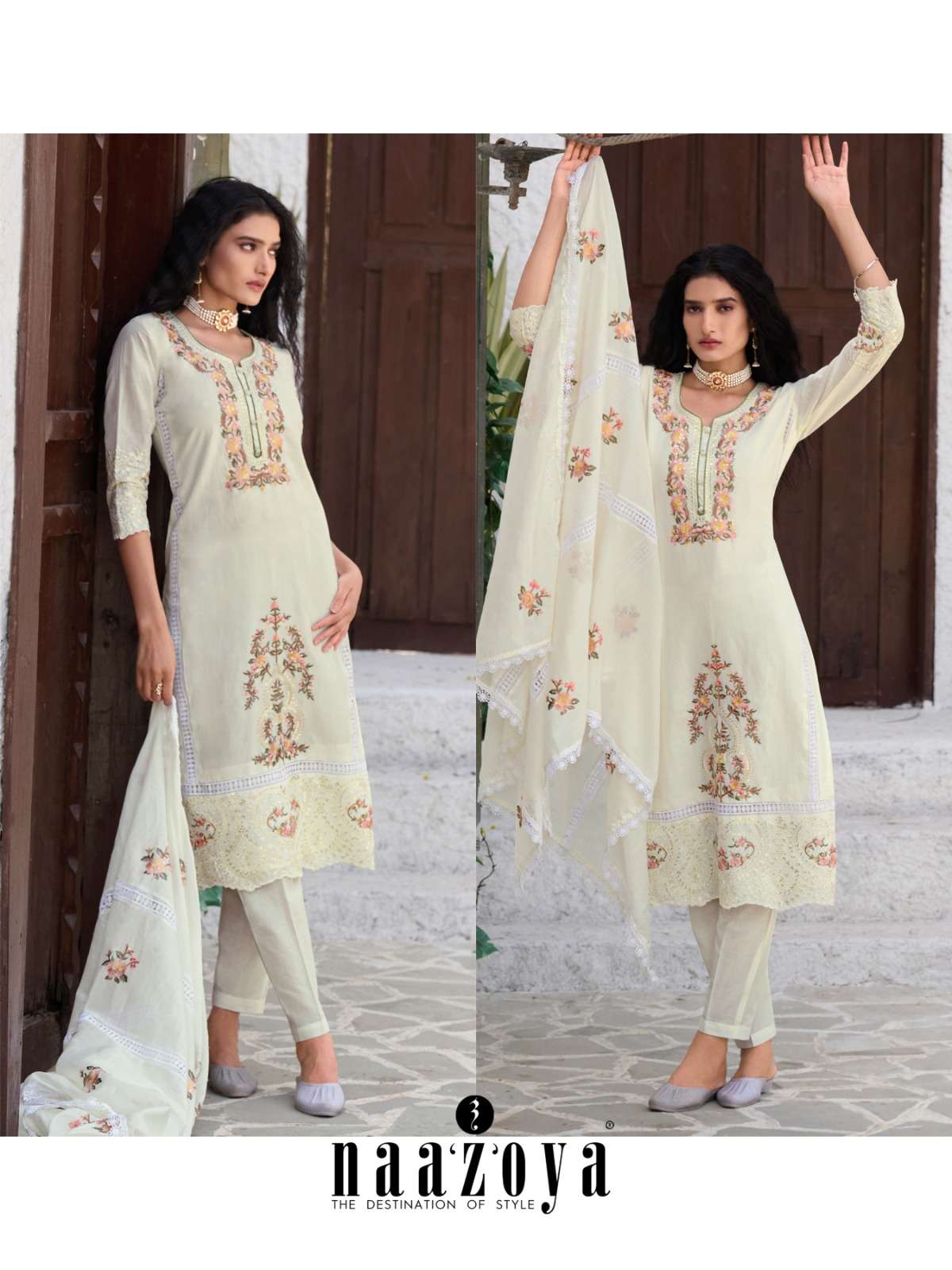 Naazoya By Nazakat 001 To 004 Series Beautiful Stylish Festive Suits Fancy Colorful Casual Wear & Ethnic Wear & Ready To Wear Cambric Cotton Embroidered Dresses At Wholesale Price