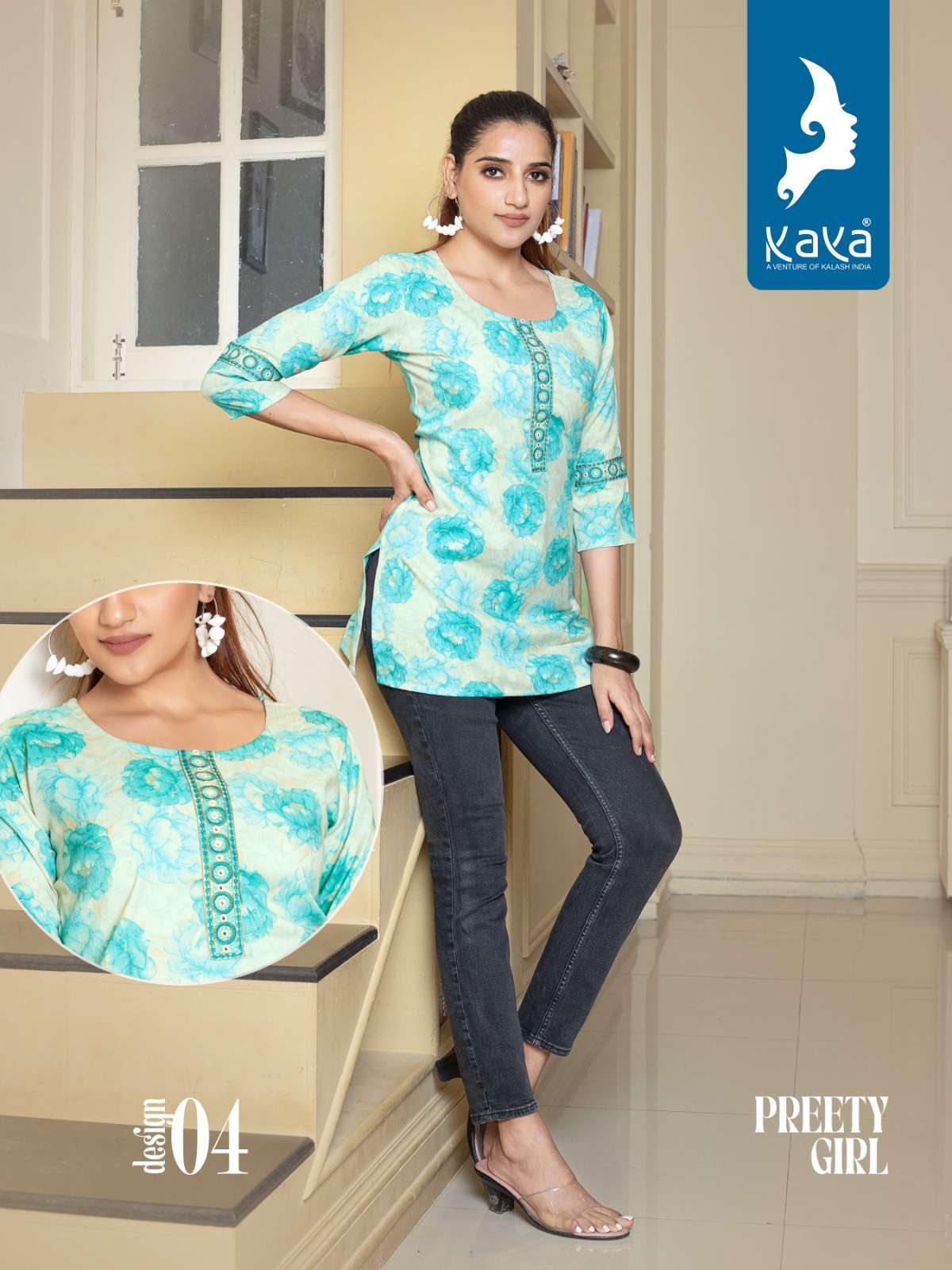 Preety Girl By Kaya 01 To 08 Series Beautiful Stylish Fancy Colorful Casual Wear & Ethnic Wear Rayon Foil Print Tops At Wholesale Price