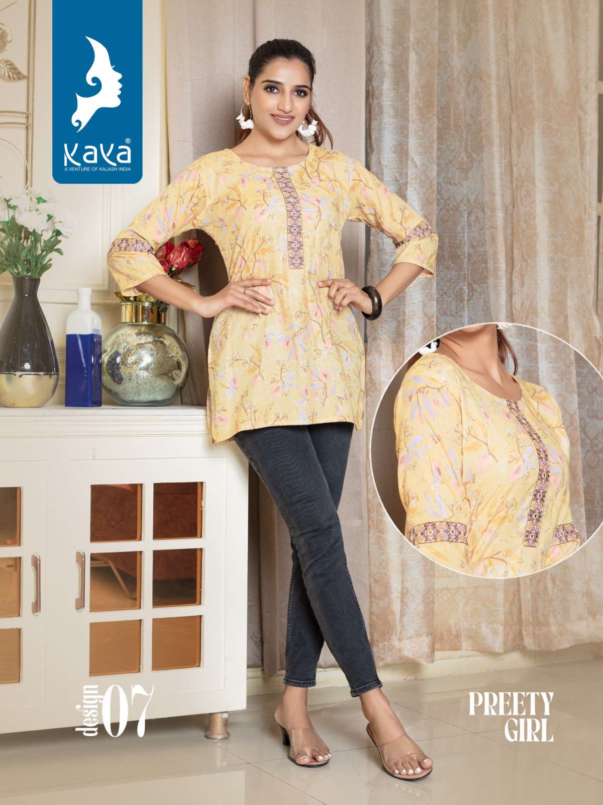 Preety Girl By Kaya 01 To 08 Series Beautiful Stylish Fancy Colorful Casual Wear & Ethnic Wear Rayon Foil Print Tops At Wholesale Price