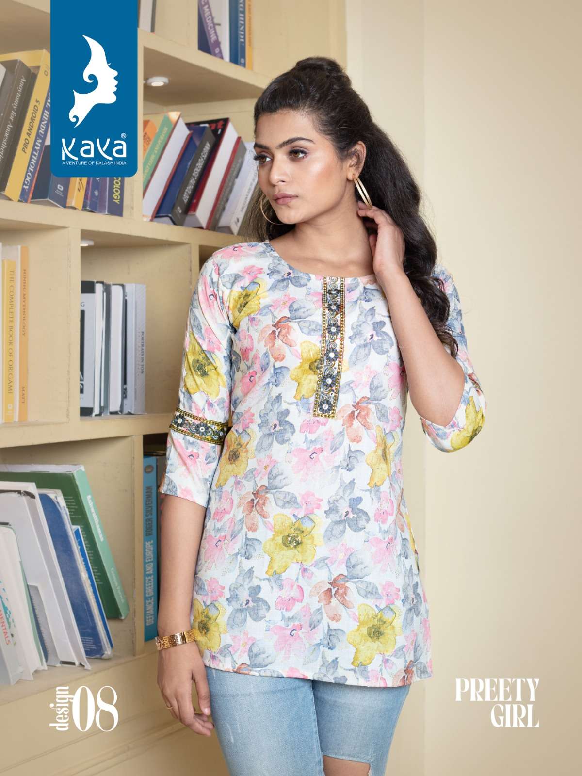 Preety Girl By Kaya 01 To 08 Series Beautiful Stylish Fancy Colorful Casual Wear & Ethnic Wear Rayon Foil Print Tops At Wholesale Price