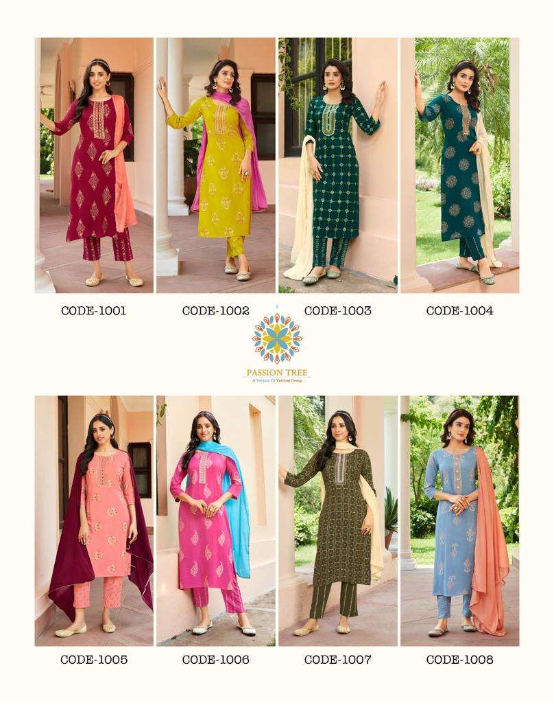 Harvi Vol-1 By Passion Tree 1001 To 1008 Series Beautiful Festive Collection Suits Stylish Fancy Colorful Casual Wear & Ethnic Wear Rayon Print Dresses At Wholesale Price