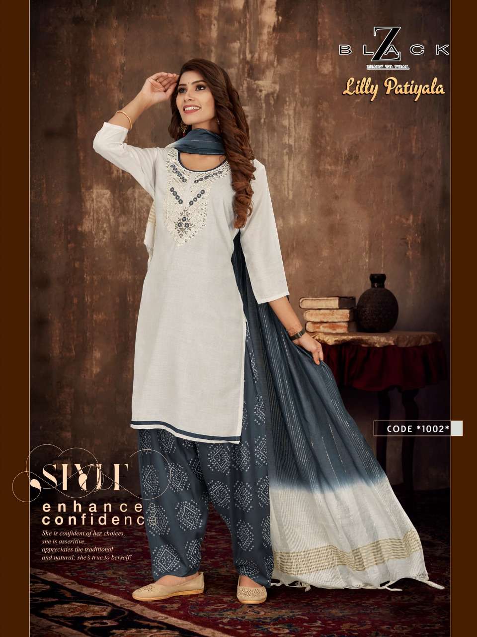 Lilly Patiyala By Z Black 1001 To 1006 Series Beautiful Festive Collection Suits Stylish Fancy Colorful Casual Wear & Ethnic Wear Rayon With Work Dresses At Wholesale Price