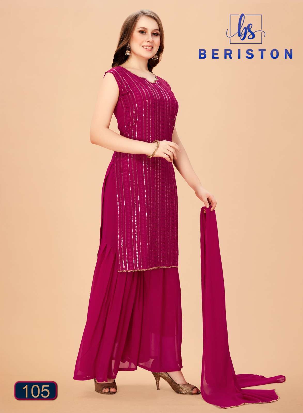 Bs Vol-1 By Beriston 101 To 108 Series Designer Sharara Suits Collection Beautiful Stylish Fancy Colorful Party Wear & Occasional Wear Georgette Print Dresses At Wholesale Price