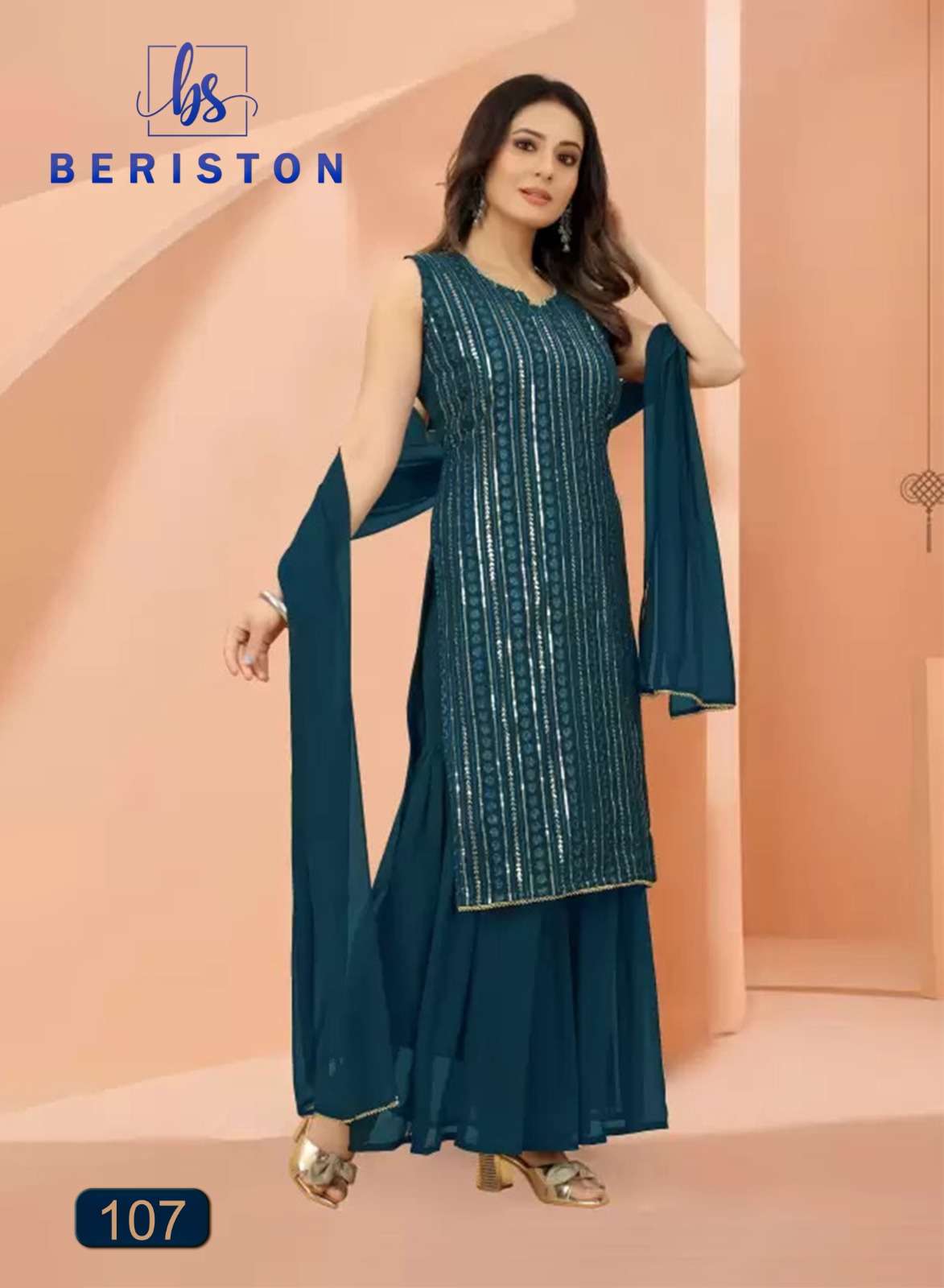 Bs Vol-1 By Beriston 101 To 108 Series Designer Sharara Suits Collection Beautiful Stylish Fancy Colorful Party Wear & Occasional Wear Georgette Print Dresses At Wholesale Price