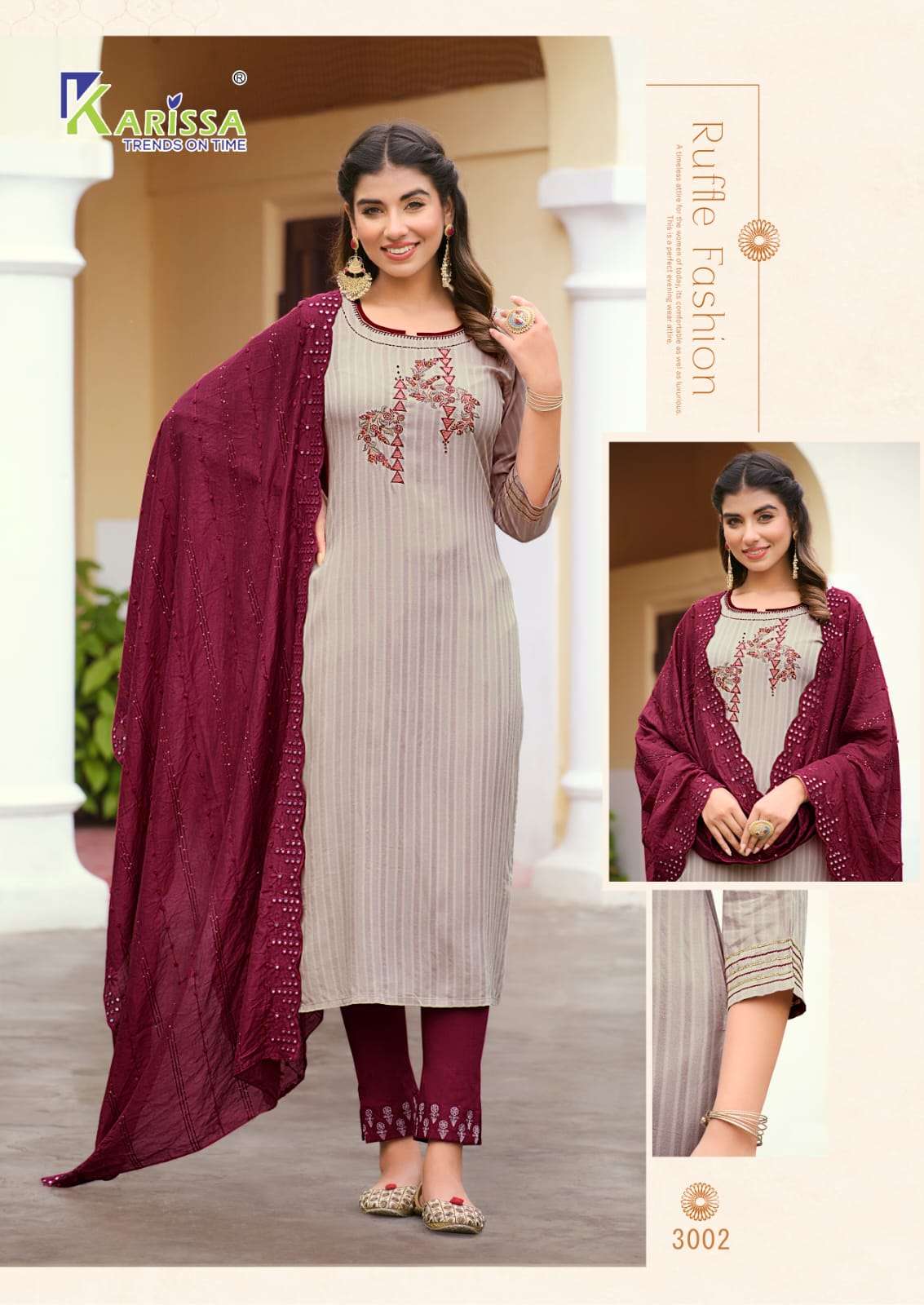 Opel Vol-3 By Karissa 3001 To 3006 Series Designer Festive Suits Collection Beautiful Stylish Fancy Colorful Party Wear & Occasional Wear Viscose Rayon Print Dresses At Wholesale Price