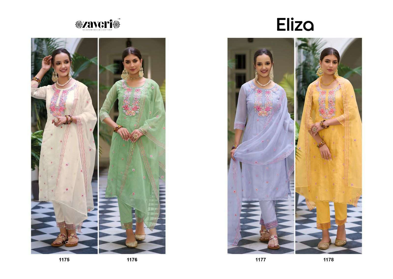 Eliza By Zaveri 1175 To 1178 Series Designer Festive Suits Collection Beautiful Stylish Fancy Colorful Party Wear & Occasional Wear Organza Embroidered Dresses At Wholesale Price