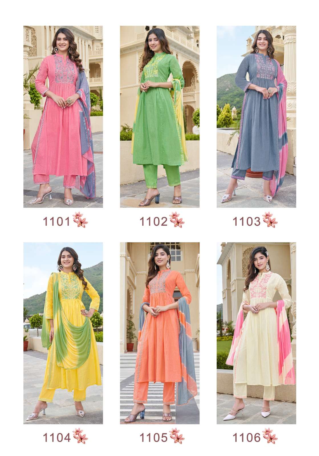 Fairytales By Pink Mirror 1101 To 1106 Series Beautiful Suits Colorful Stylish Fancy Casual Wear & Ethnic Wear Pure Cotton Dresses At Wholesale Price
